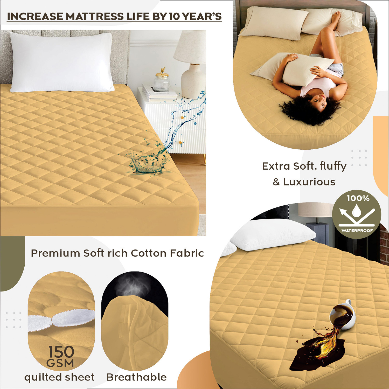 Image of AYKA Single Size Fitted Cotton Waterproof, Breathable, Stretchable Mattress Cover