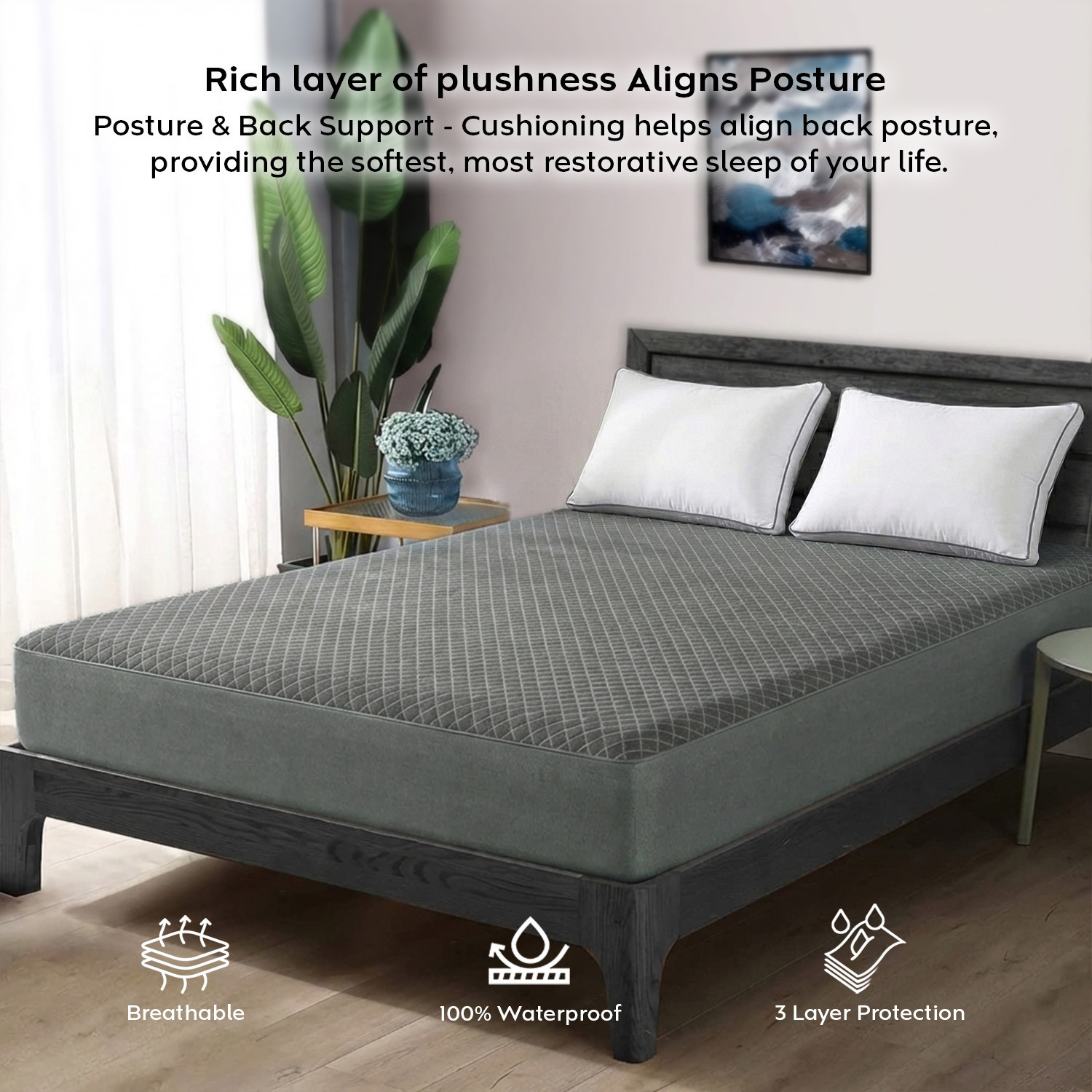 Image of AYKA Single Size Fitted Jacquard Waterproof, Breathable, Stretchable Mattress Cover