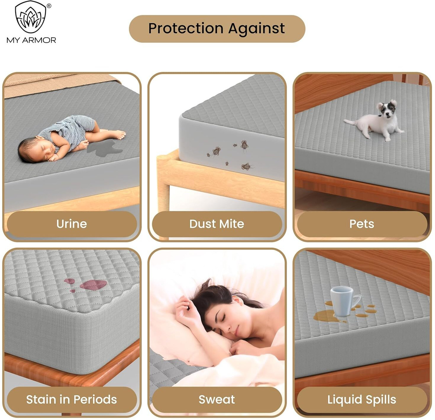 Image of MY ARMOR Queen Size Fitted Cotton Waterproof, Breathable, Stretchable Mattress Cover