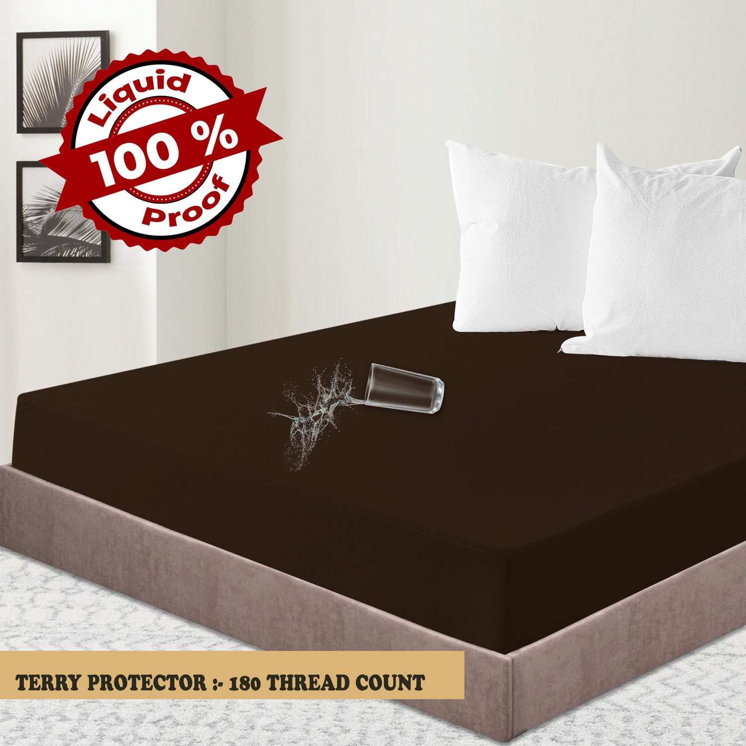 Image of CRAZY WORLD Queen Size Fitted Terry Cotton Breathable, Stretchable, Waterproof Mattress Cover (198.12 cm x 152.4 cm, Brown)