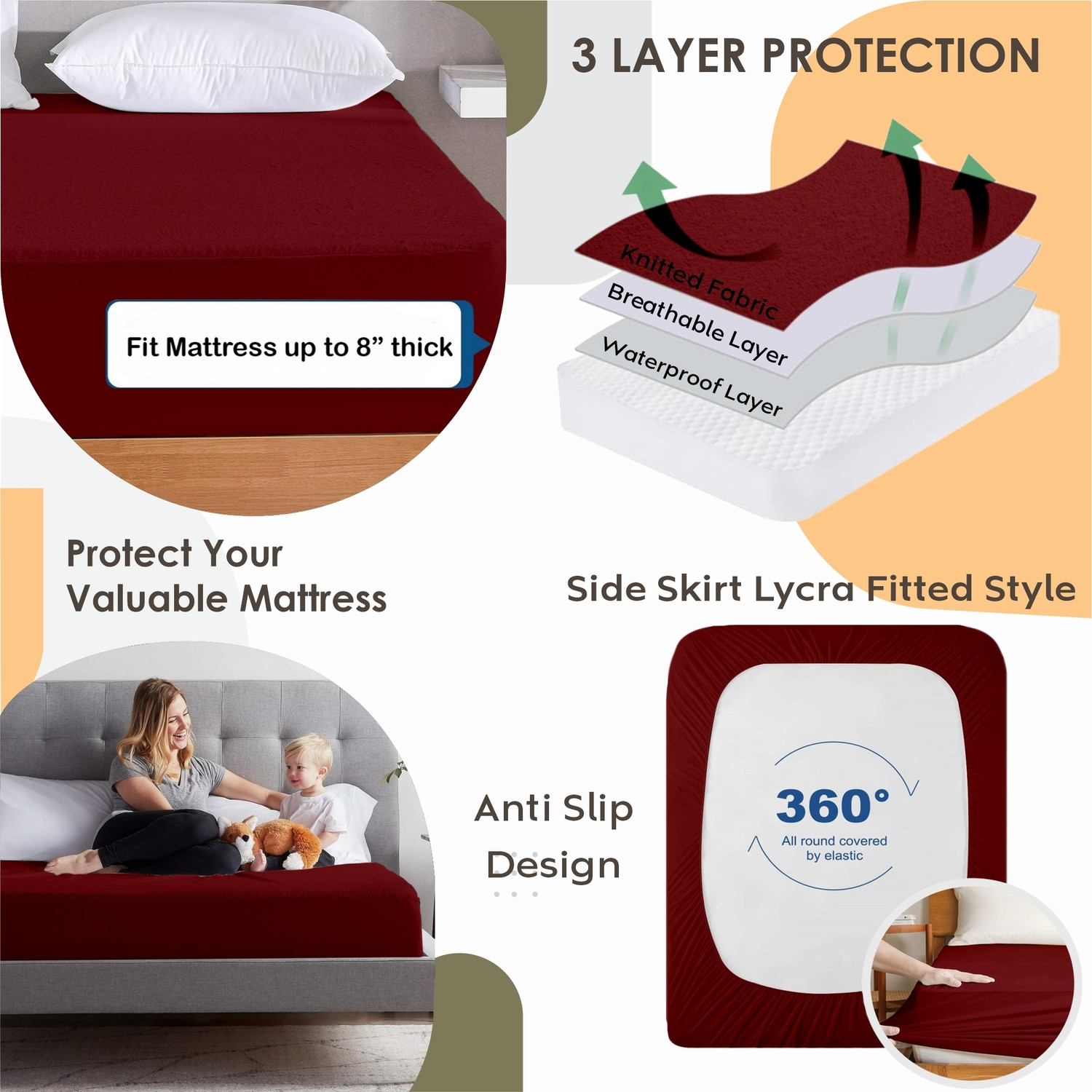 Image of AYKA Single Size Fitted Terry Cotton Waterproof, Breathable, Stretchable Mattress Cover