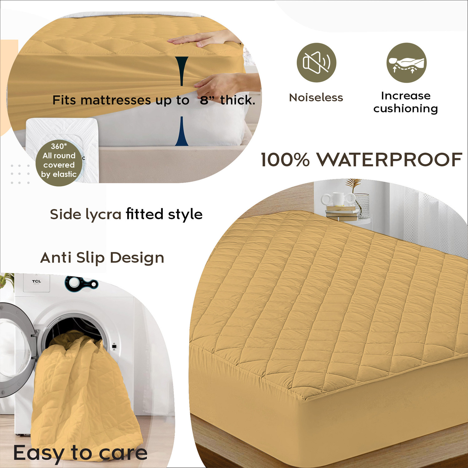 Image of AYKA Single Size Fitted Cotton Waterproof, Breathable, Stretchable Mattress Cover