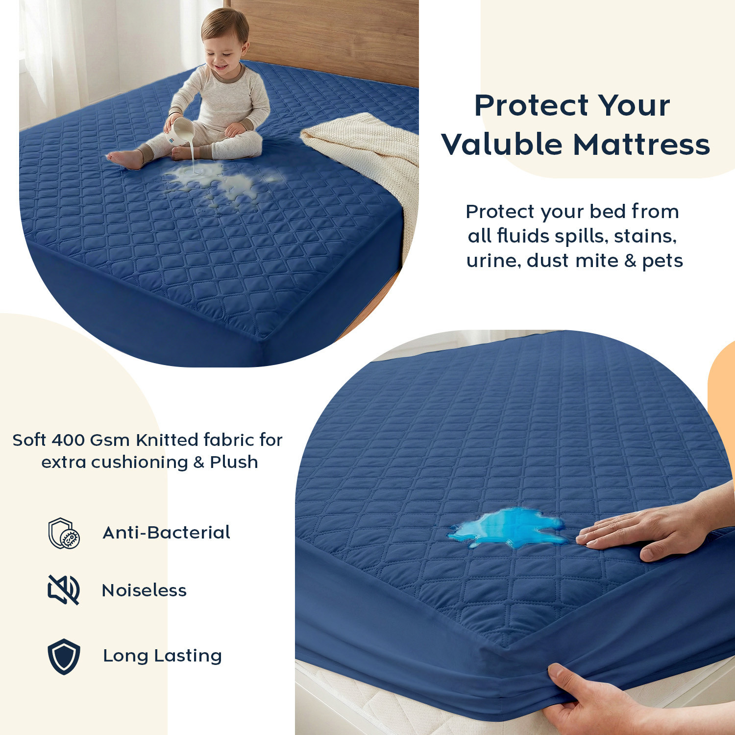 Image of AYKA King Size Fitted Cotton Breathable, Waterproof, Stretchable Mattress Cover
