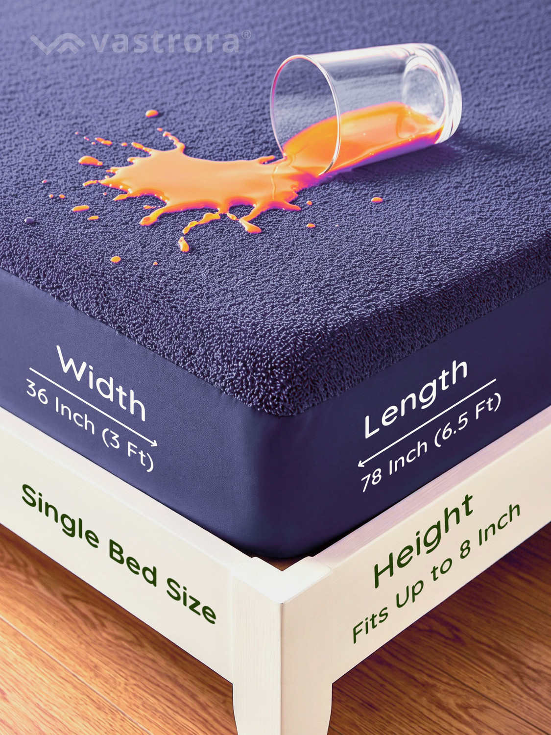 Image of Vastrora Single Size Fitted Terry Cotton Waterproof, Breathable, Stretchable Mattress Cover