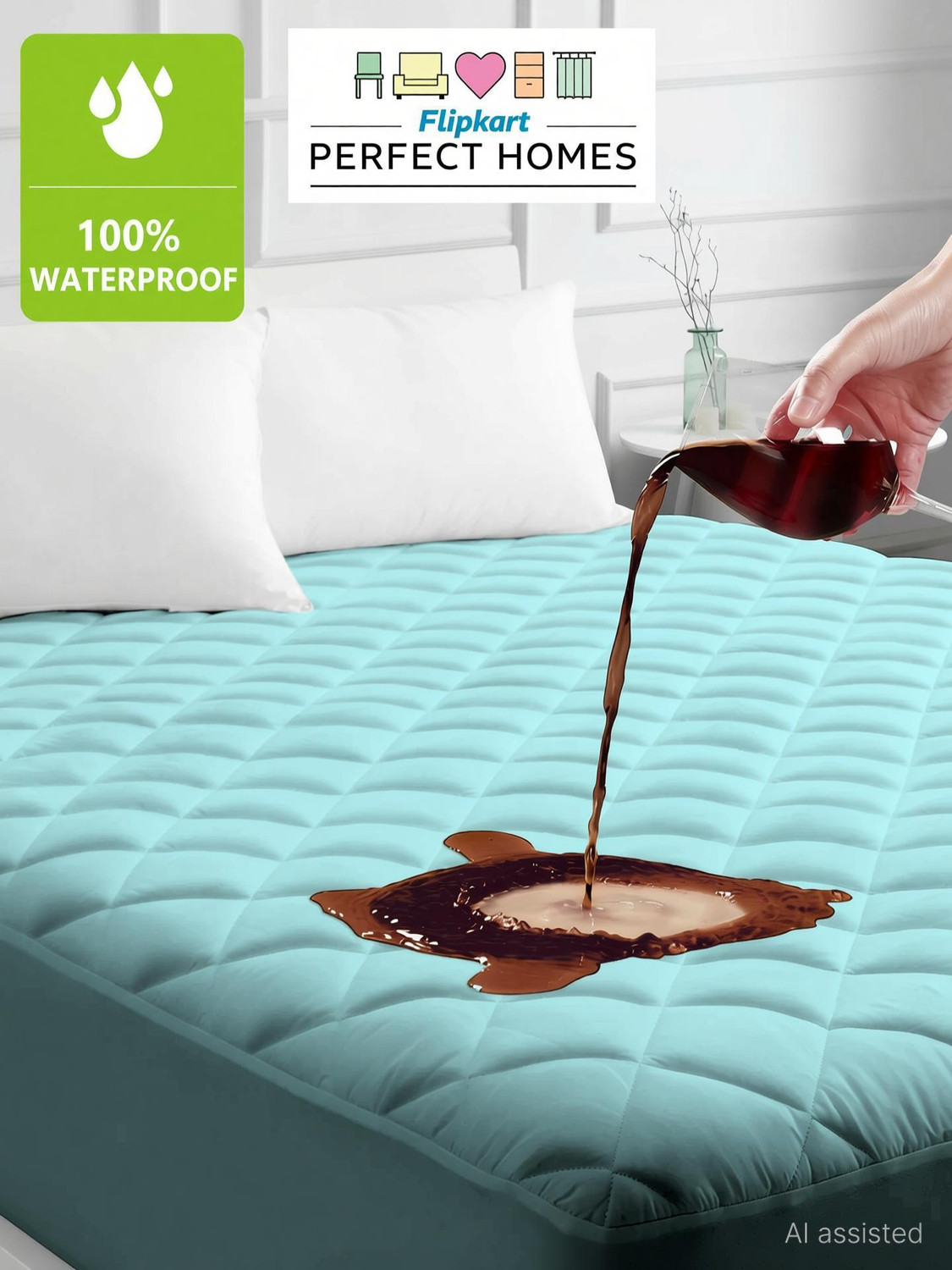 Flipkart Perfect Homes Double Size Fitted Polyster Breathable, Stretchable, Waterproof Mattress Cover