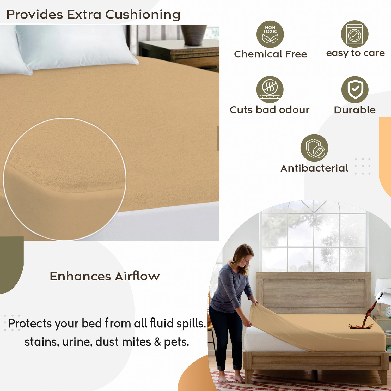Image of AYKA Single Size Fitted Terry Cotton Waterproof, Breathable, Stretchable Mattress Cover