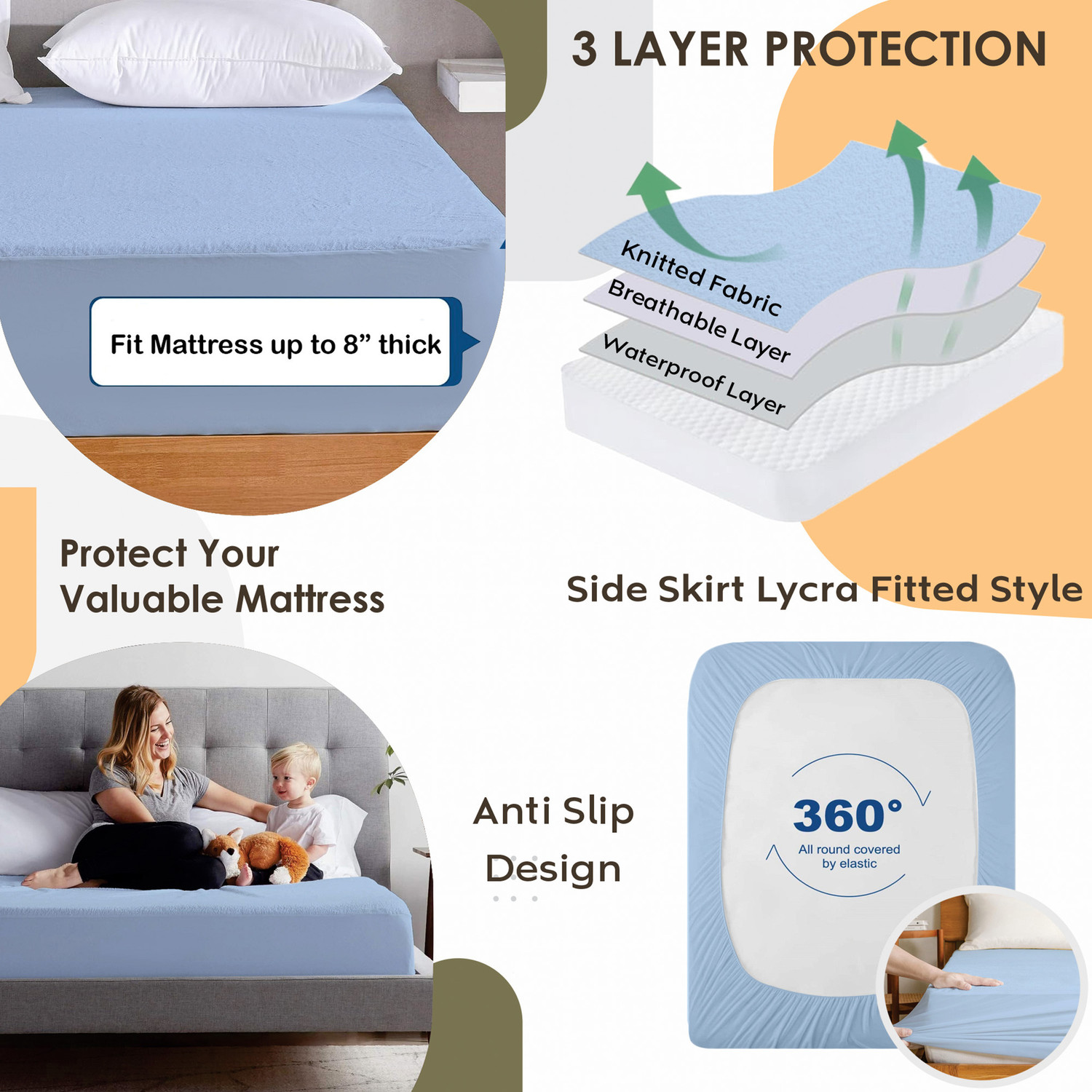 Image of AYKA Single Size Fitted Terry Cotton Waterproof, Breathable, Stretchable Mattress Cover