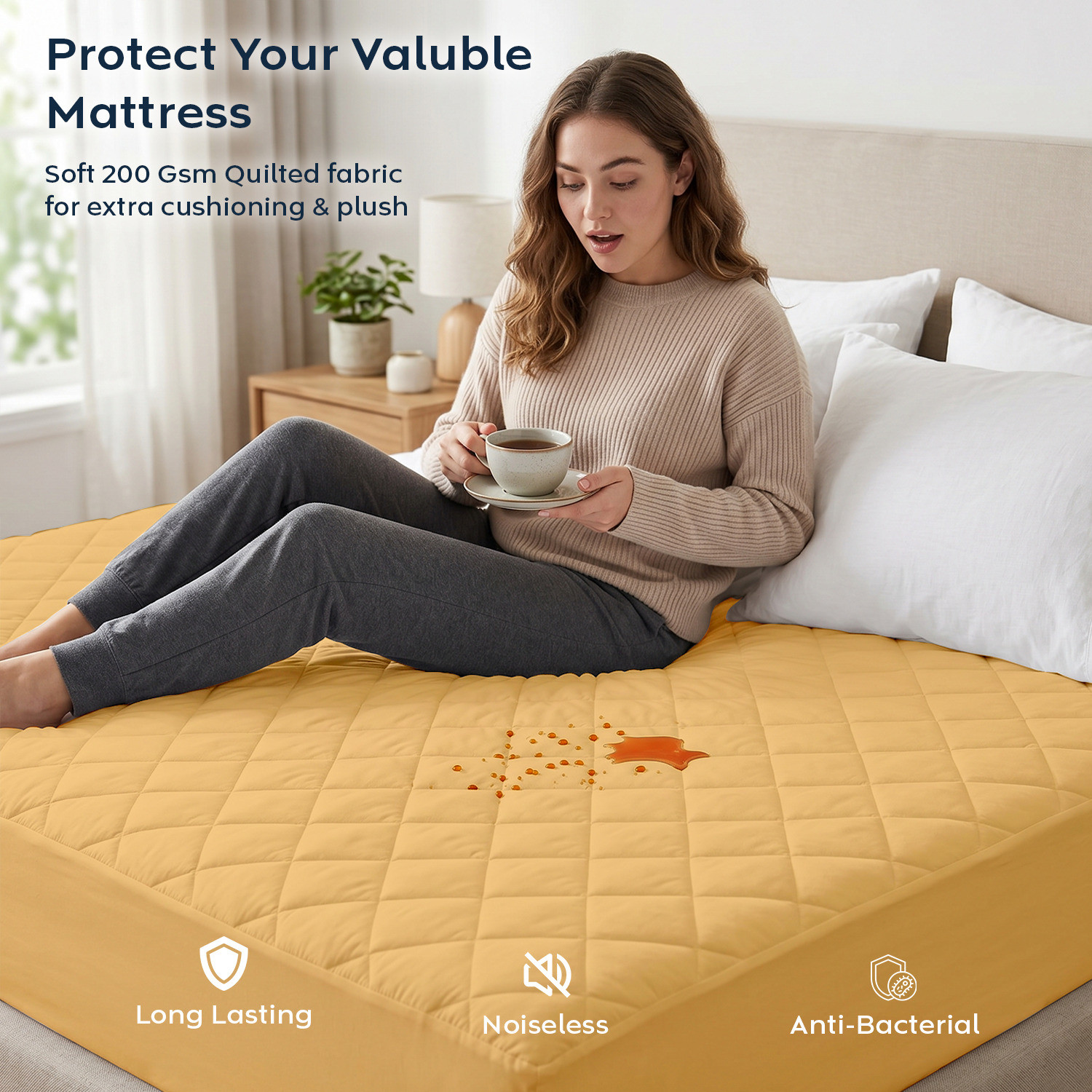 Image of compal Double Size Fitted Polycotton Breathable, Waterproof, Stretchable Mattress Cover