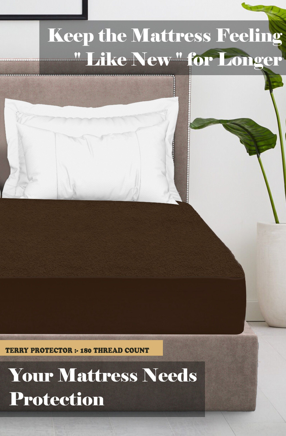 Image of CRAZY WORLD Queen Size Fitted Terry Cotton Breathable, Stretchable, Waterproof Mattress Cover (198.12 cm x 152.4 cm, Brown)