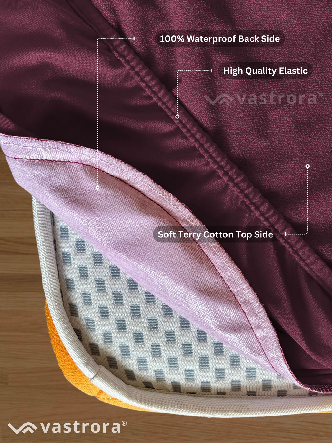 Image of Vastrora Double Size Fitted Terry Cotton Breathable, Stretchable, Waterproof Mattress Cover