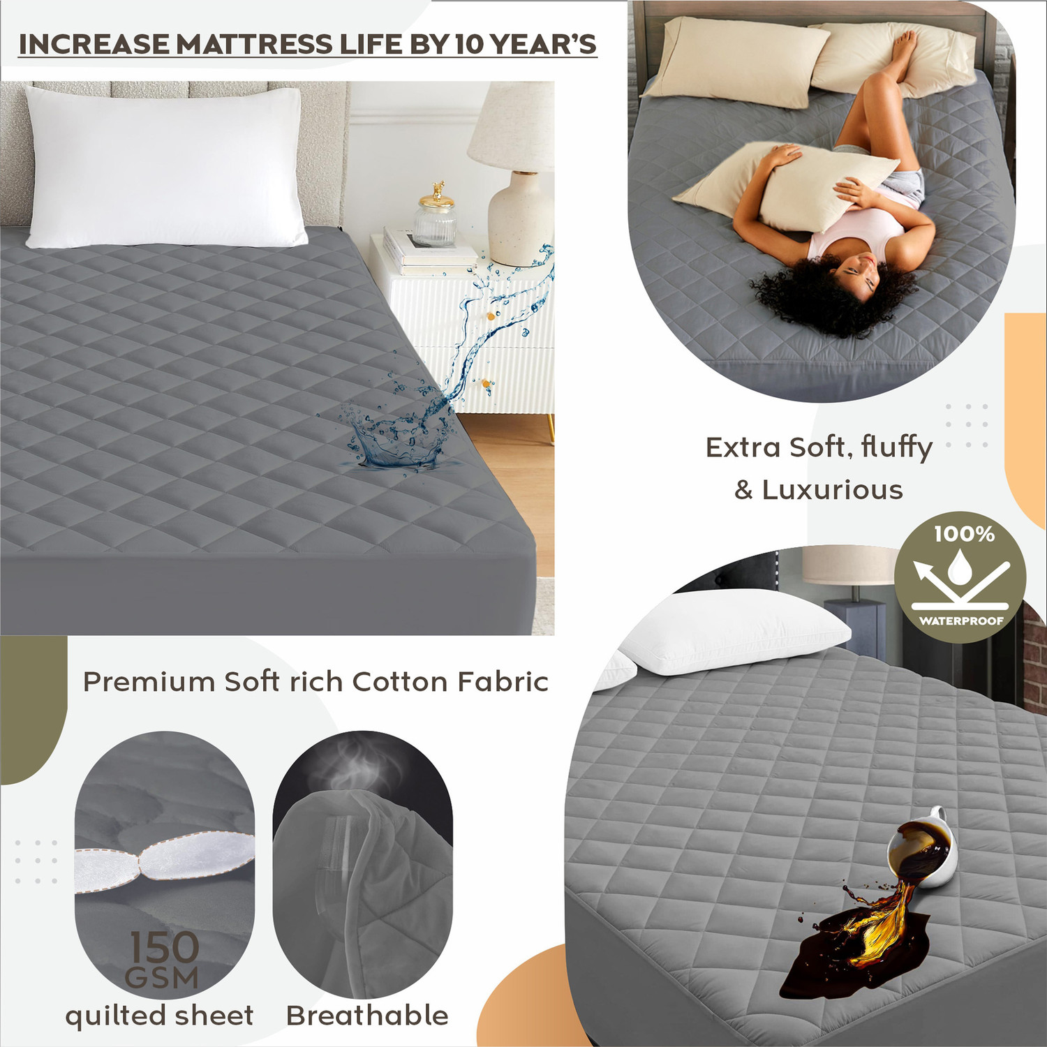 Image of AYKA Single Size Fitted Cotton Waterproof, Breathable, Stretchable Mattress Cover