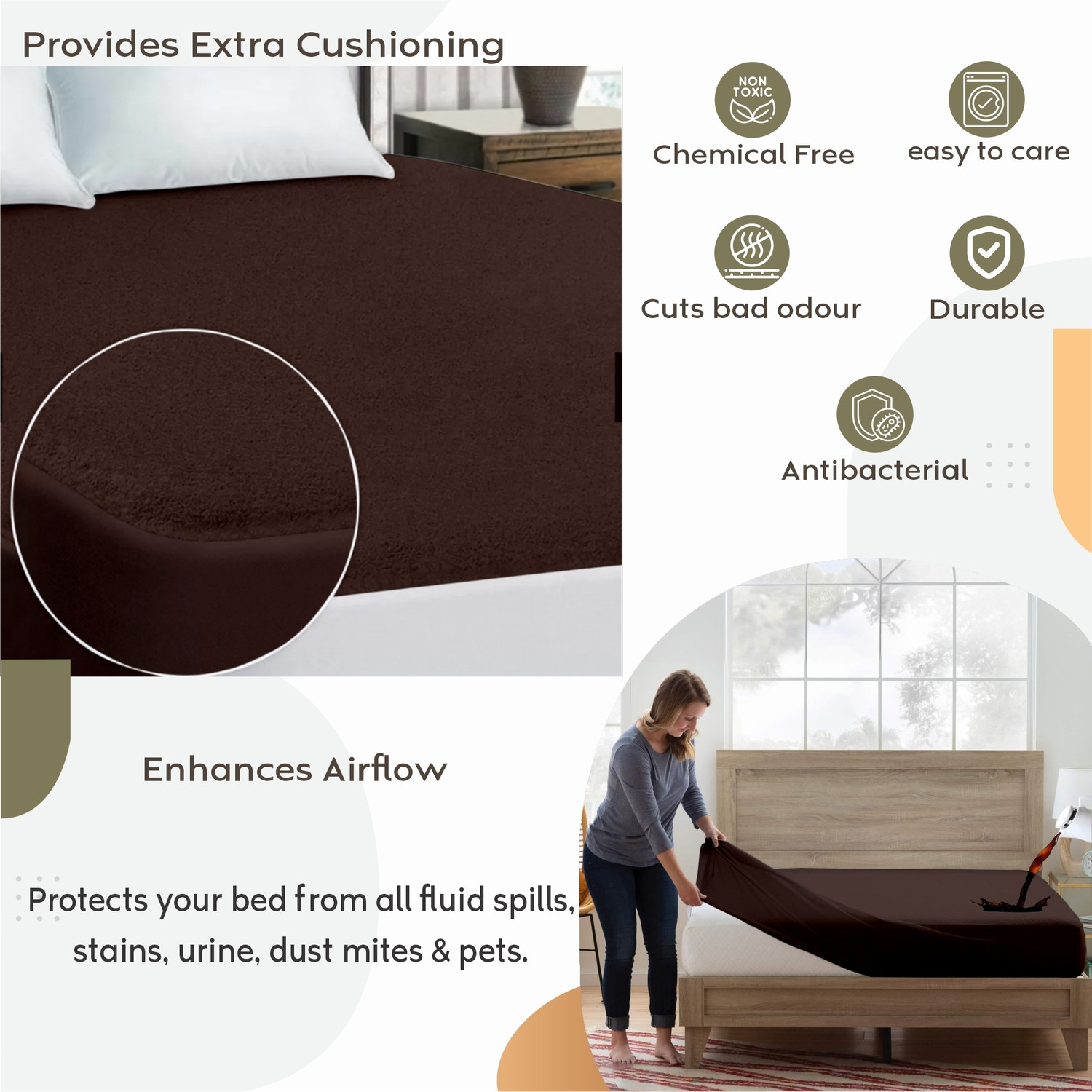 Image of AYKA Single Size Fitted Terry Cotton Waterproof, Breathable, Stretchable Mattress Cover