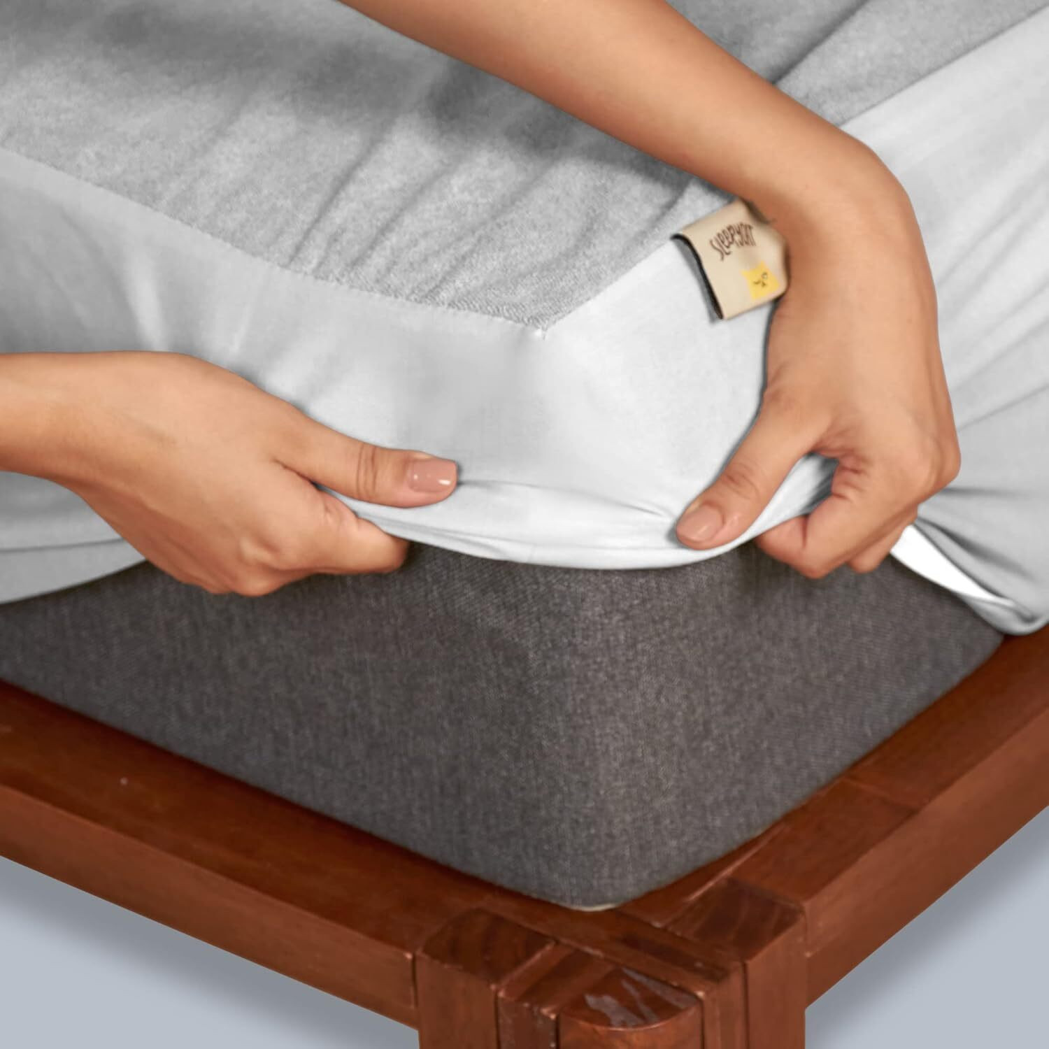 Image of SleepyCat Double Size Fitted Polyster Breathable, Stretchable, Waterproof Mattress Cover