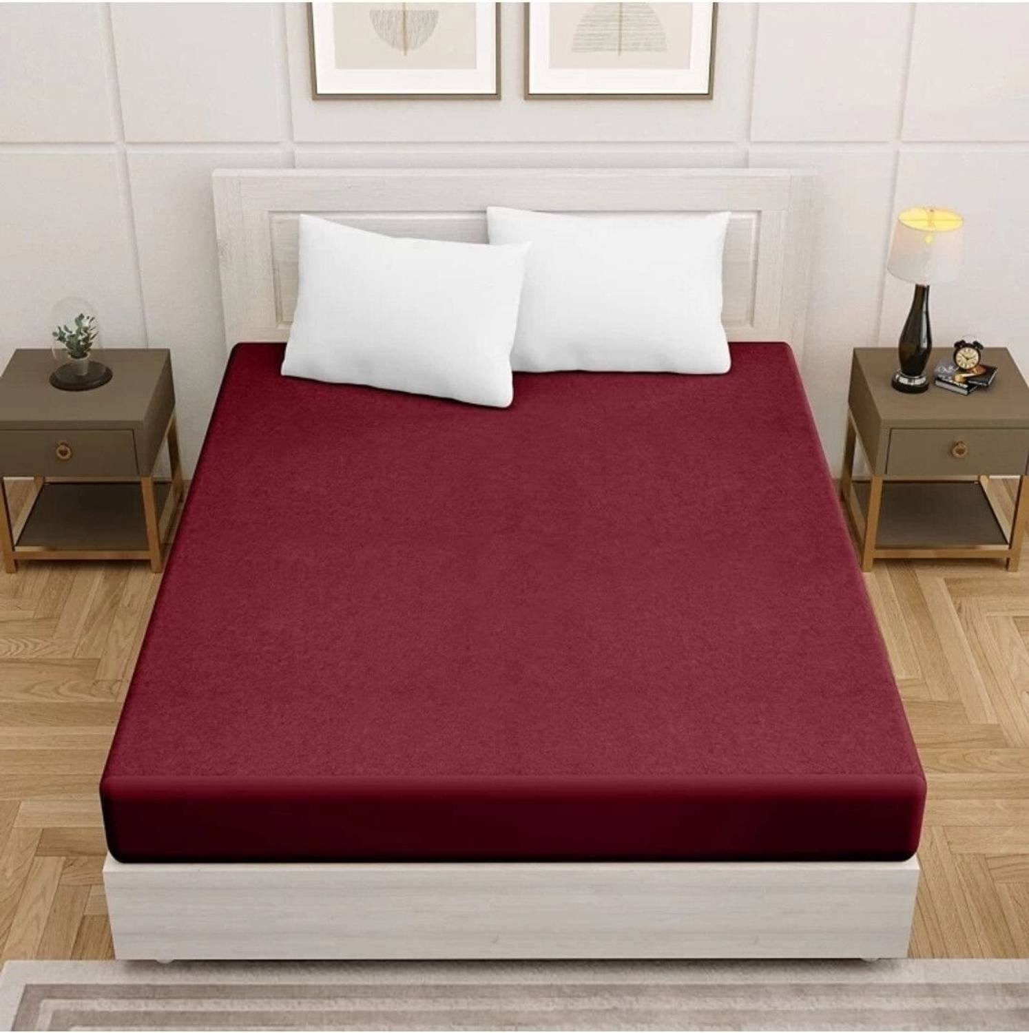 Blufurn Double Size Fitted Terry Cotton Breathable, Stretchable, Waterproof Mattress Cover