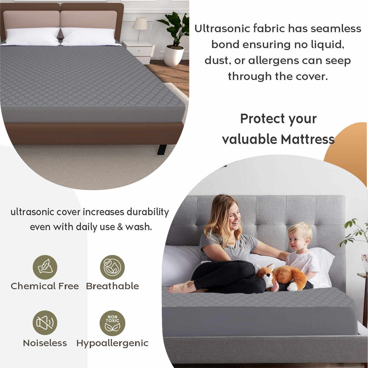 Image of AYKA Double Size Fitted Cotton Waterproof, Breathable, Stretchable Mattress Cover