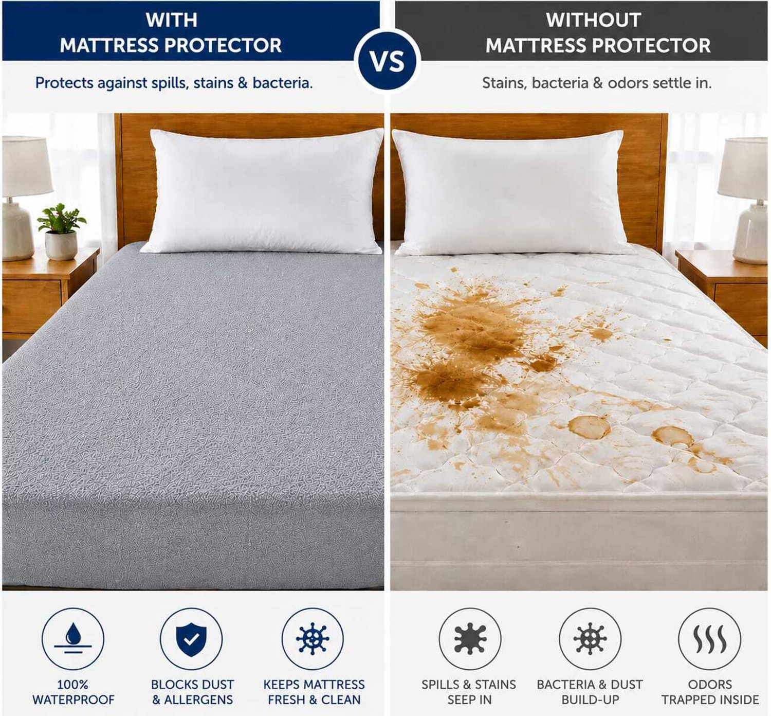 Image of PROTEXIA Double, King, Queen Size Fitted Cotton Breathable, Stretchable, Waterproof Mattress Cover
