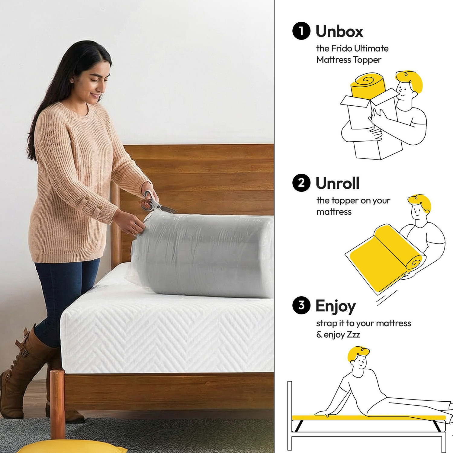 Image of Frido 2 inch (5.08 cm) King Size Foam Breathable Mattress Topper