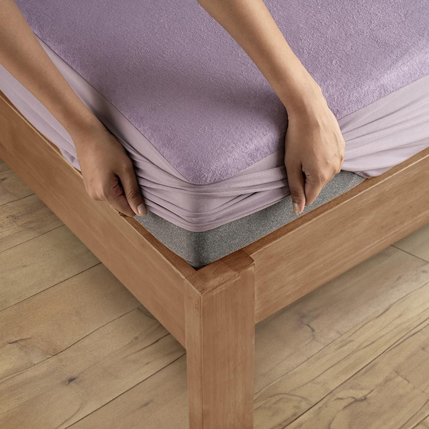 Image of Wakefit Queen Size Elastic Strap Terry Cotton Waterproof, Stretchable, Breathable Mattress Cover (191 cm x 168 cm, Purple)