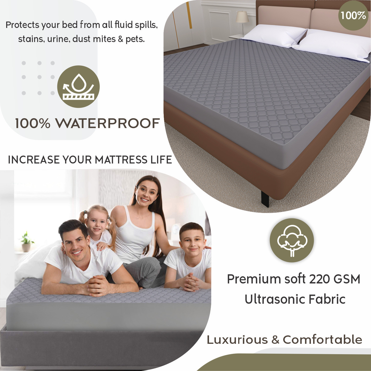 Image of AYKA Double Size Fitted Cotton Waterproof, Breathable, Stretchable Mattress Cover