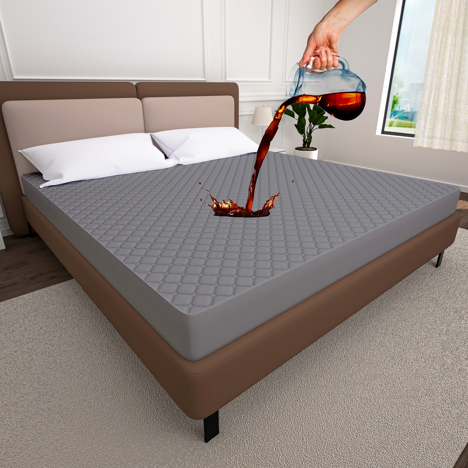 Image of AYKA Double Size Fitted Cotton Waterproof, Breathable, Stretchable Mattress Cover