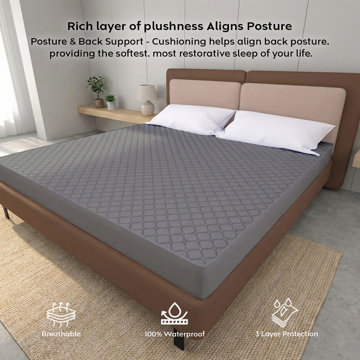 Image of AYKA Double Size Fitted Cotton Waterproof, Breathable, Stretchable Mattress Cover