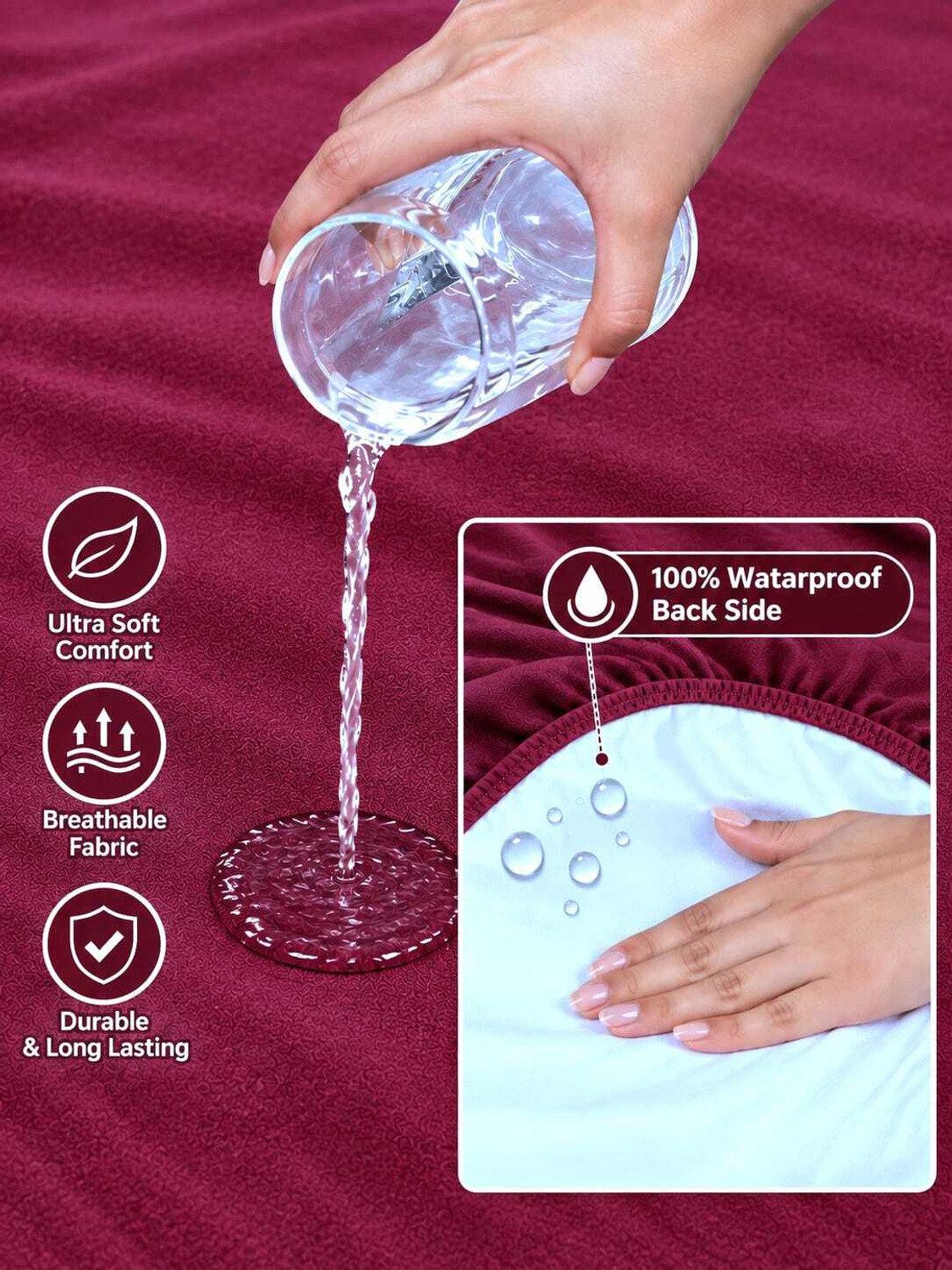 Image of PROTEXIA Double, King, Queen Size Fitted Cotton Waterproof, Stretchable, Breathable Mattress Cover