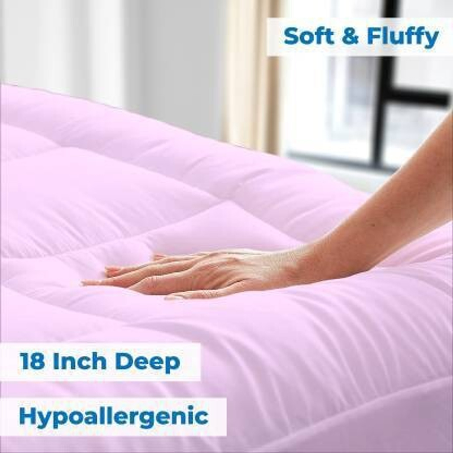 Image of DORISTYLE 3 inch (7.62 cm) Queen Size Microfibre Waterproof Mattress Topper (182.88 cm x 152.4 cm, Pink)