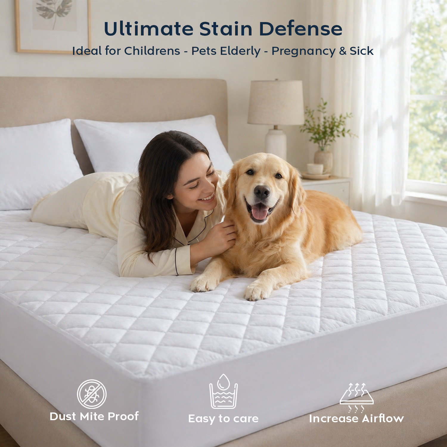 Image of compal Double Size Fitted Polycotton Waterproof, Breathable, Stretchable Mattress Cover
