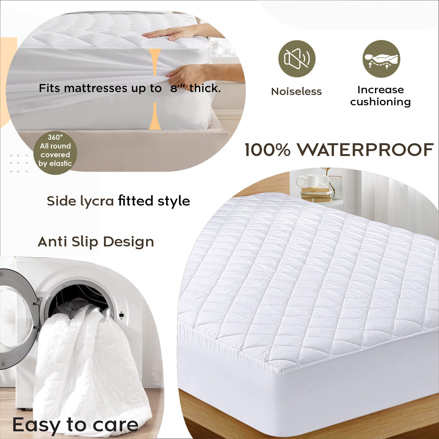 Image of AYKA Single Size Fitted Cotton Waterproof, Breathable, Stretchable Mattress Cover