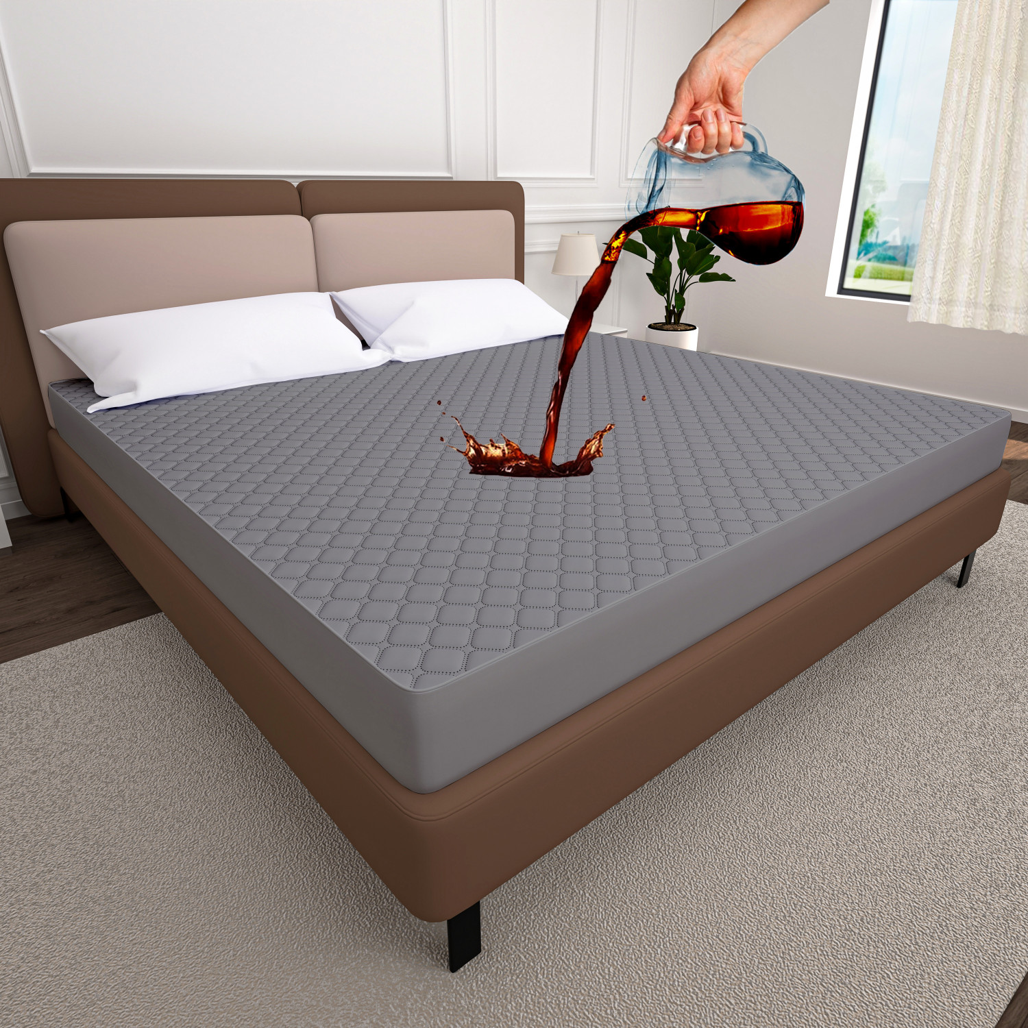 Image of AYKA Double Size Fitted Cotton Waterproof, Breathable, Stretchable Mattress Cover