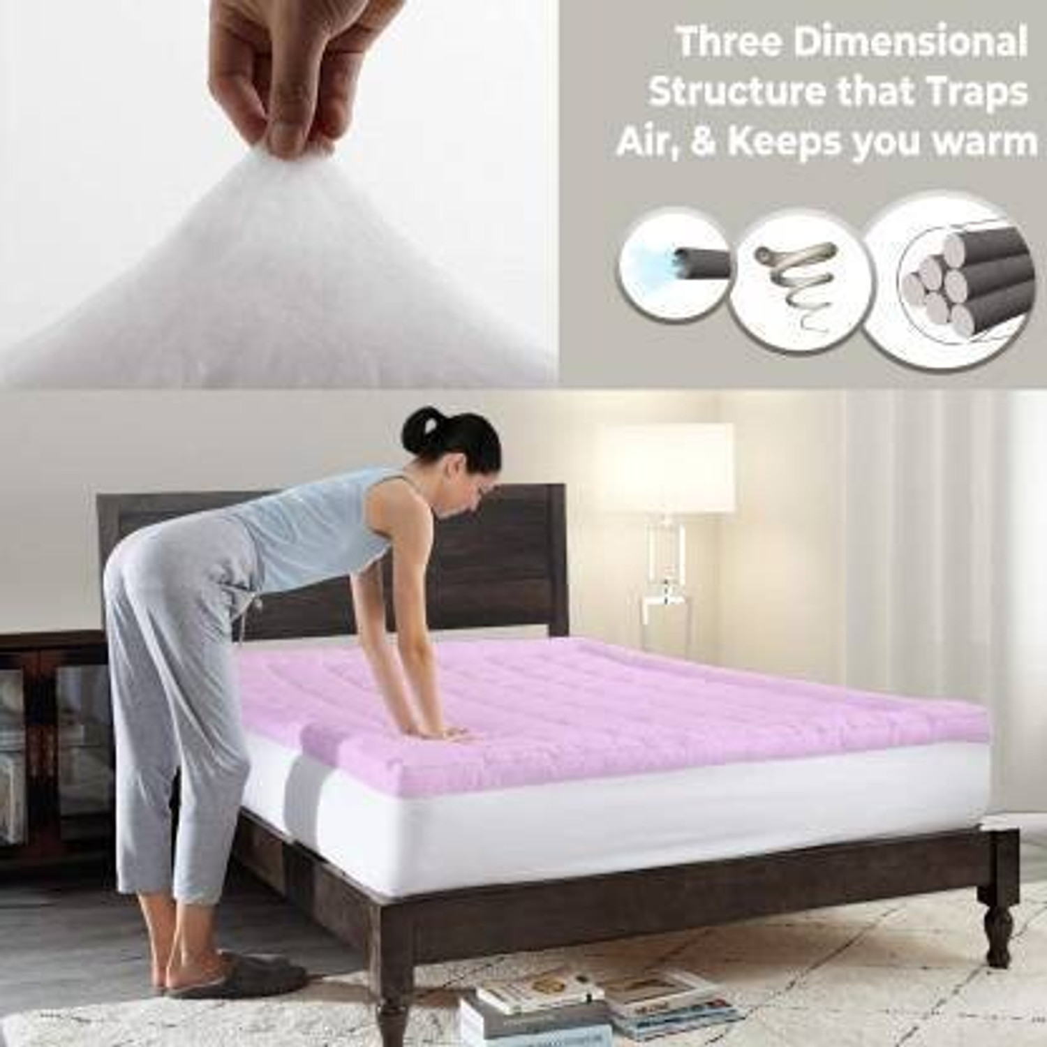 Image of DORISTYLE 3 inch (7.62 cm) Queen Size Microfibre Waterproof Mattress Topper (182.88 cm x 152.4 cm, Pink)