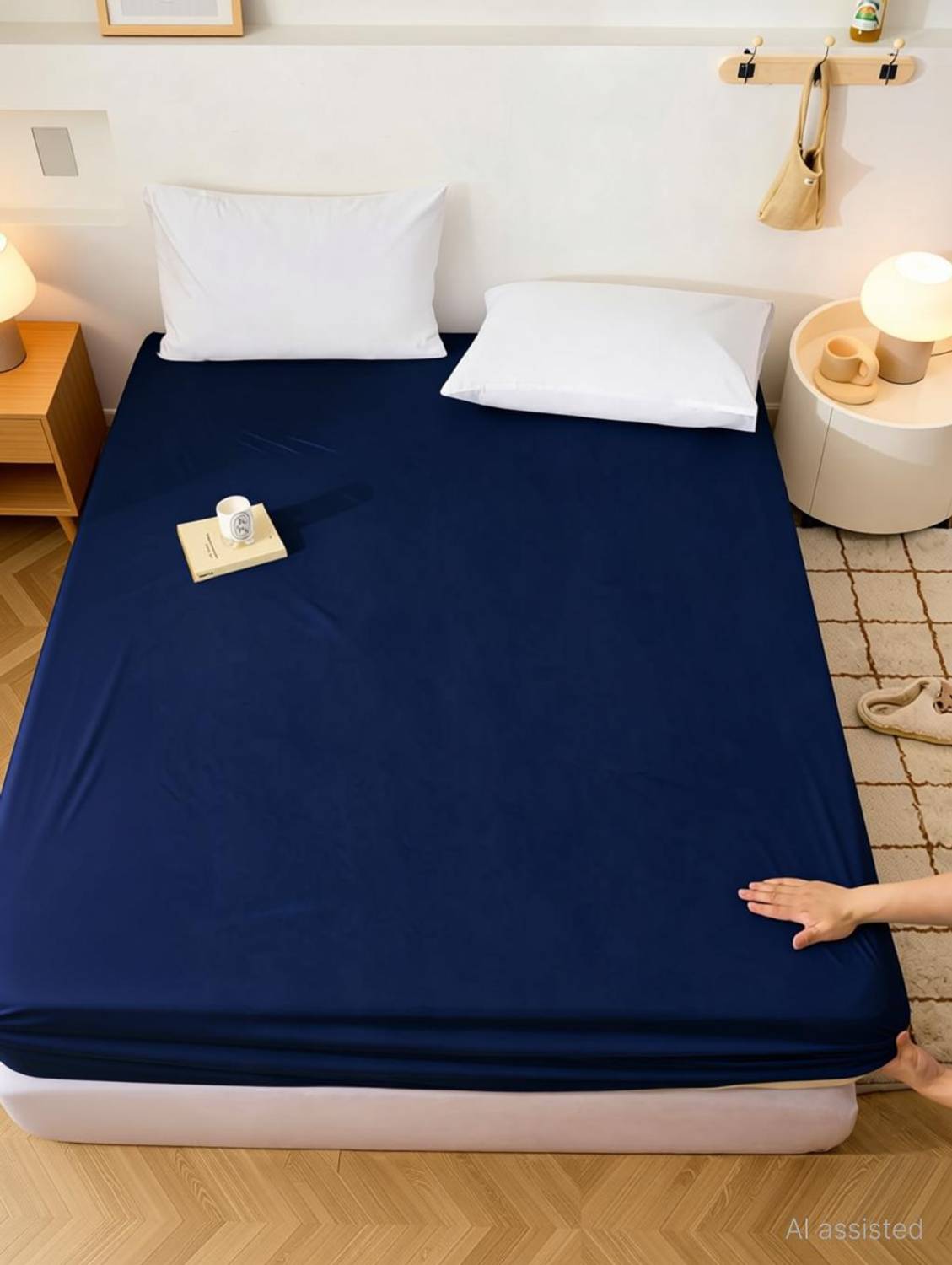Blufurn Cotton King Fitted (Elastic) 200 TC Solid 1 AC Bedsheet