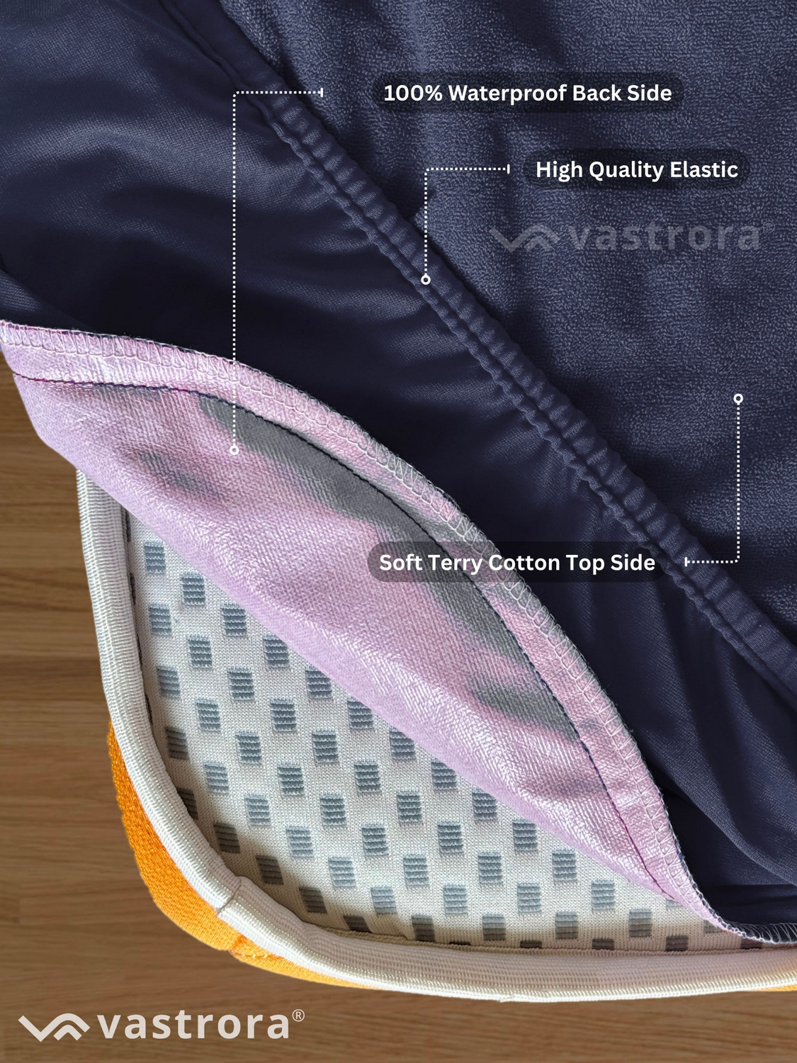 Image of Vastrora Single Size Fitted Terry Cotton Breathable, Stretchable, Waterproof Mattress Cover