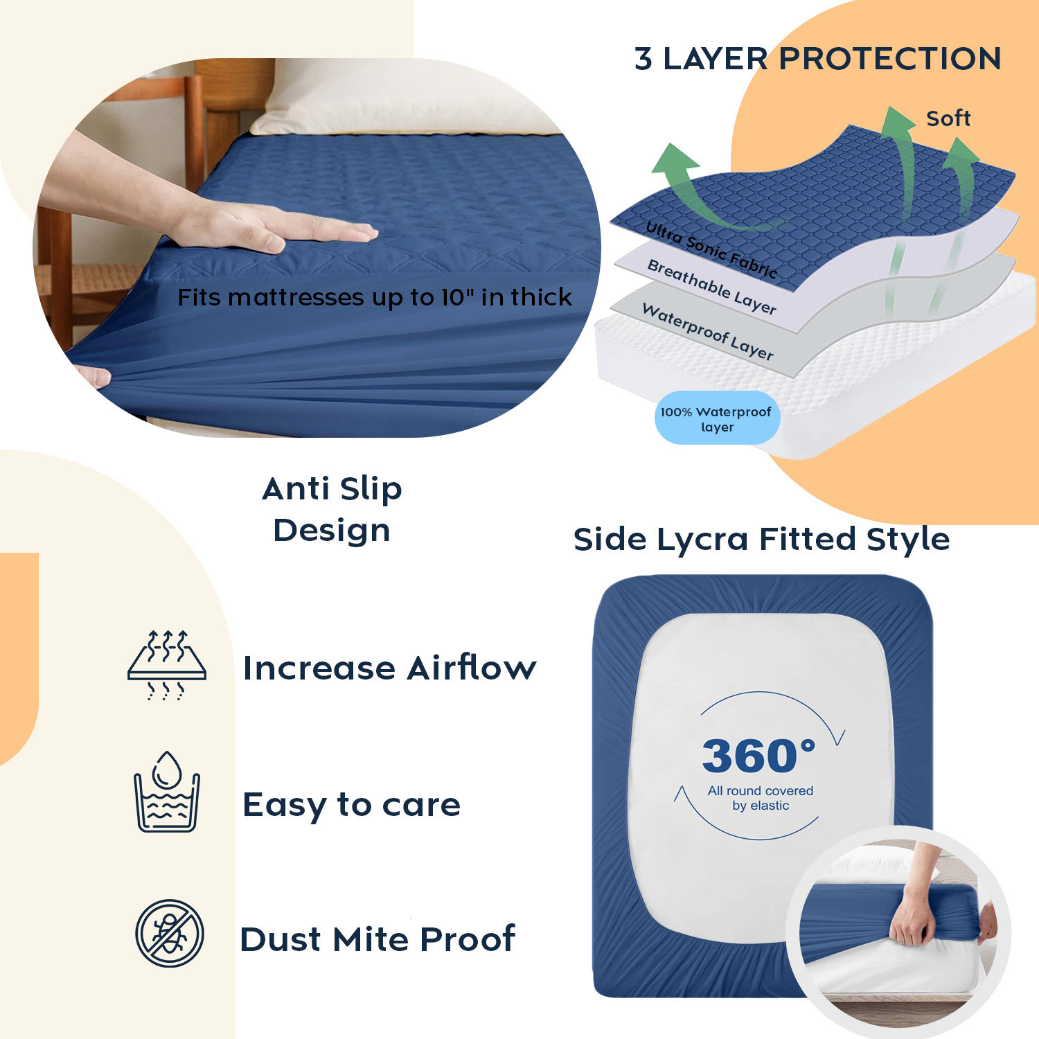 Image of AYKA King Size Fitted Cotton Breathable, Waterproof, Stretchable Mattress Cover