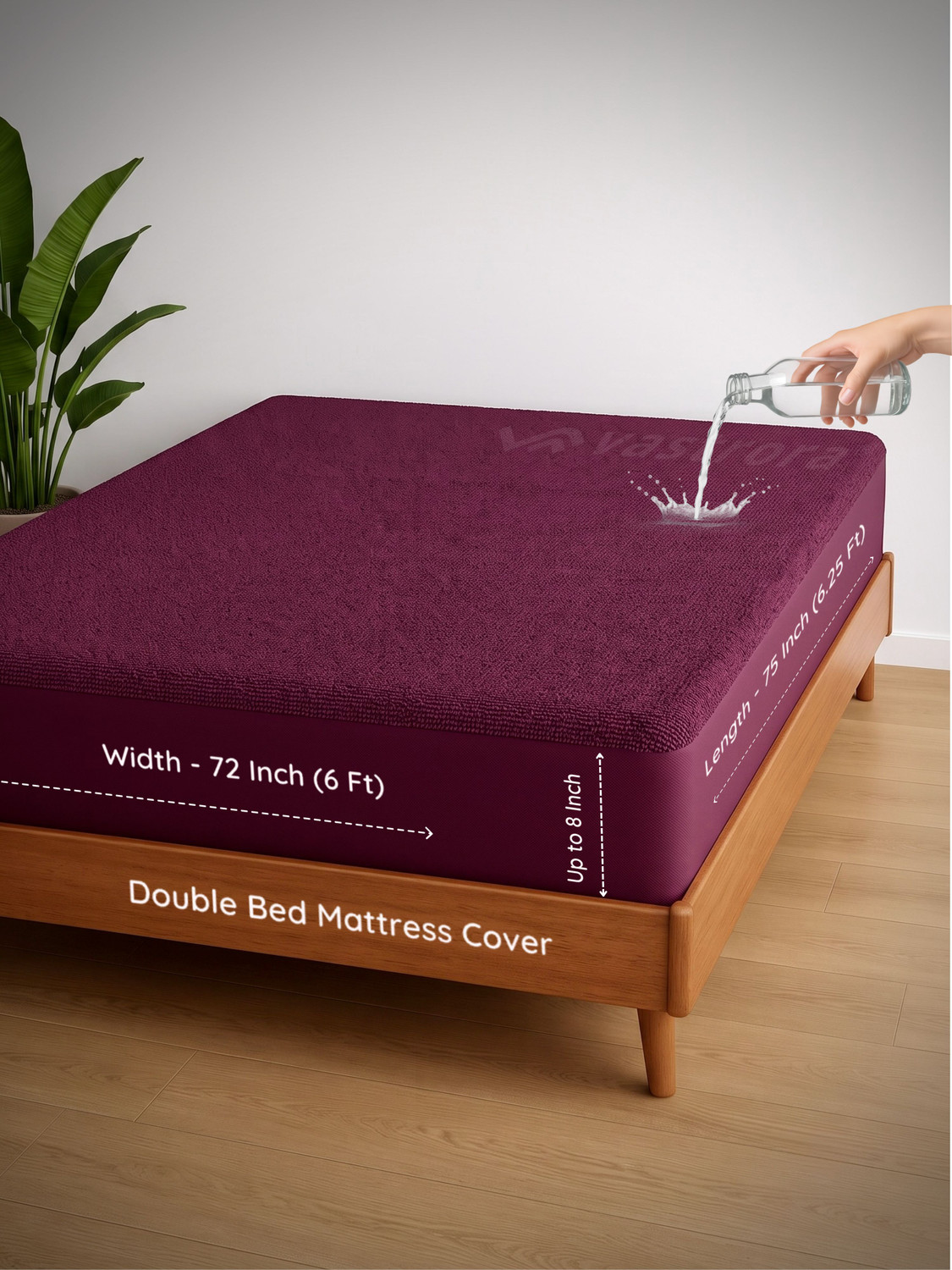 Image of Vastrora Double Size Fitted Terry Cotton Breathable, Stretchable, Waterproof Mattress Cover