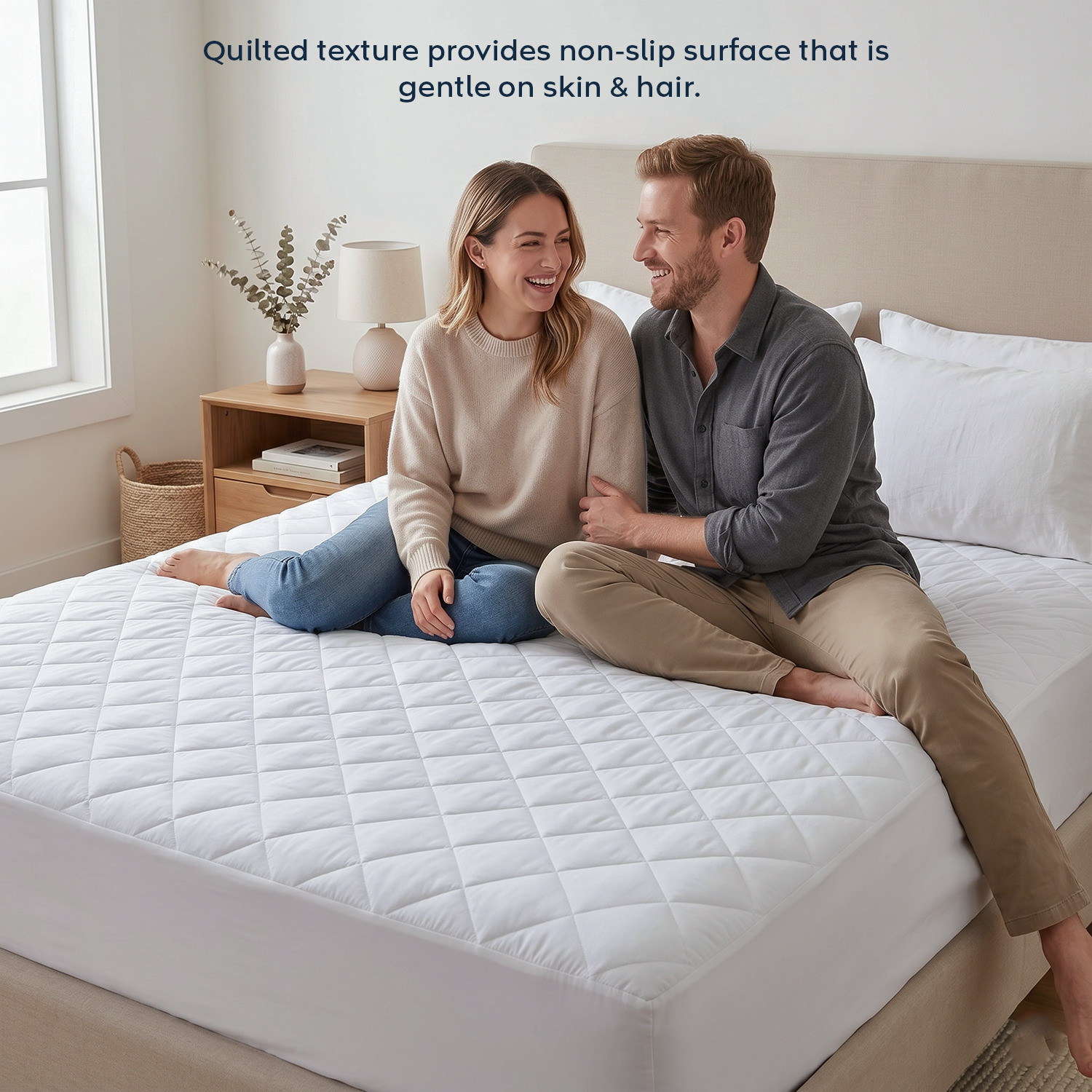 Image of compal Double Size Fitted Polycotton Waterproof, Breathable, Stretchable Mattress Cover