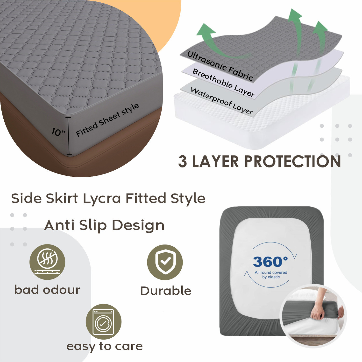 Image of AYKA Double Size Fitted Cotton Waterproof, Breathable, Stretchable Mattress Cover