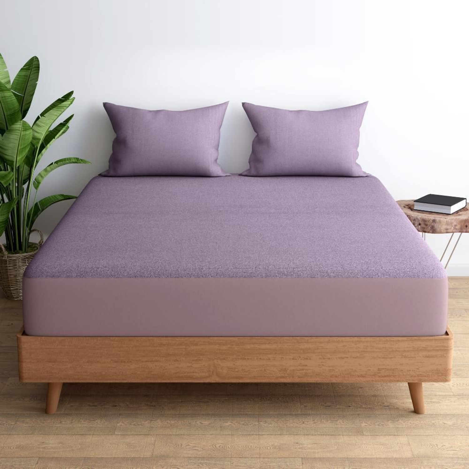 Image of Wakefit Queen Size Elastic Strap Terry Cotton Waterproof, Stretchable, Breathable Mattress Cover (191 cm x 168 cm, Purple)