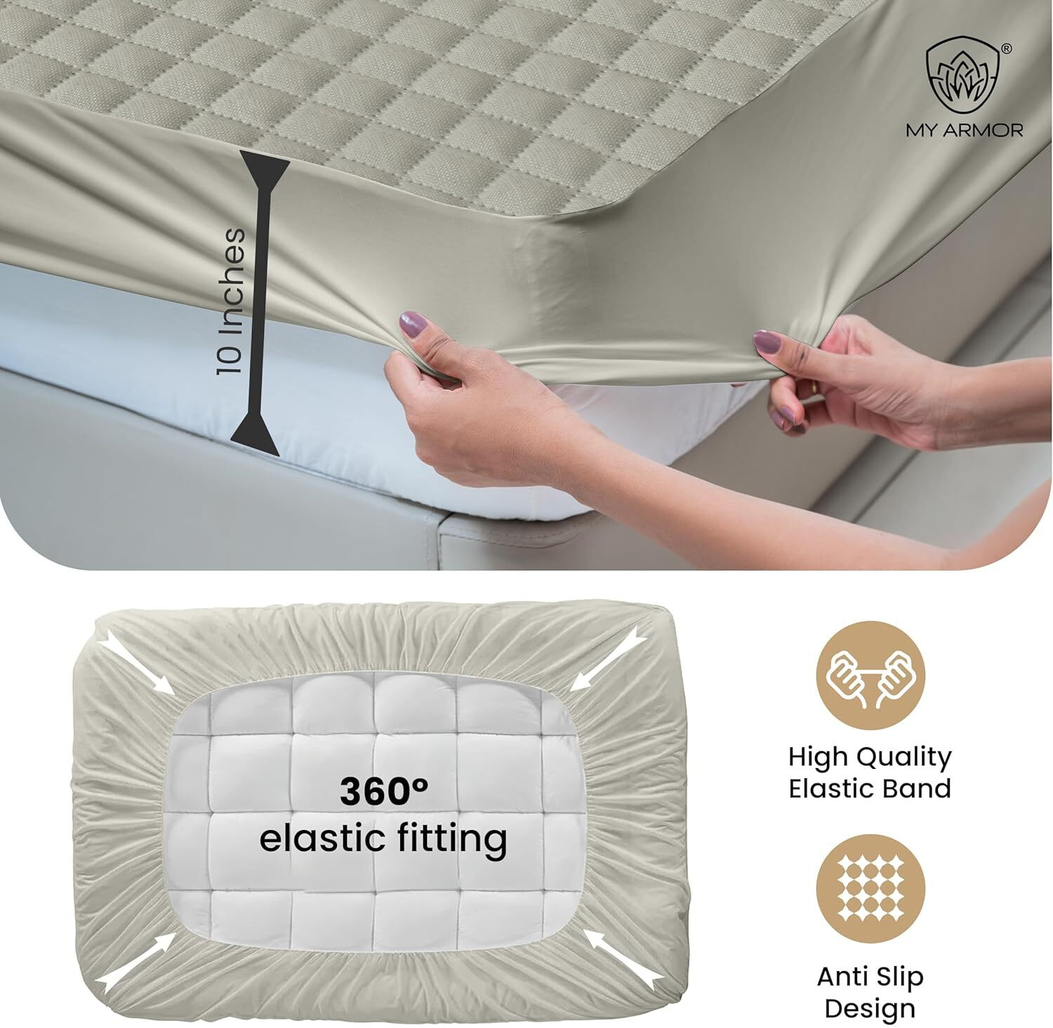 Image of MY ARMOR Queen Size Fitted Cotton Waterproof, Breathable, Stretchable Mattress Cover