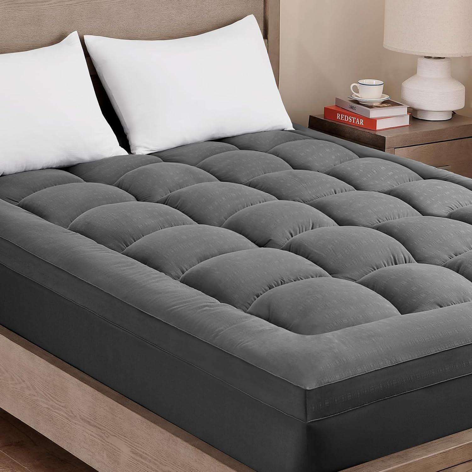 Image of Shree Shyam 2 inch (5.08 cm) King Size Microfibre Breathable Mattress Topper (198.12 cm x 182.88 cm, Grey)