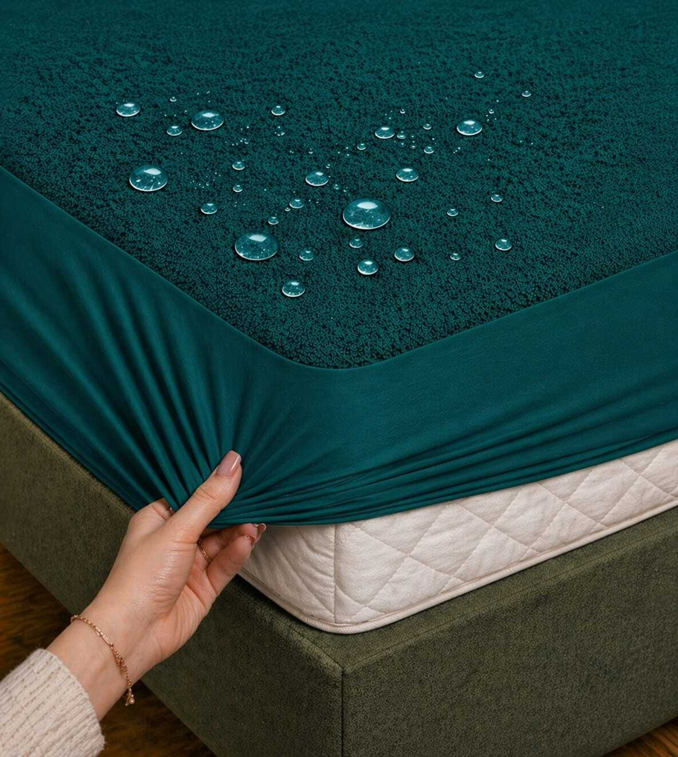 Image of Teja Queen, King, Double Size Fitted Cotton Breathable, Stretchable, Waterproof Mattress Cover