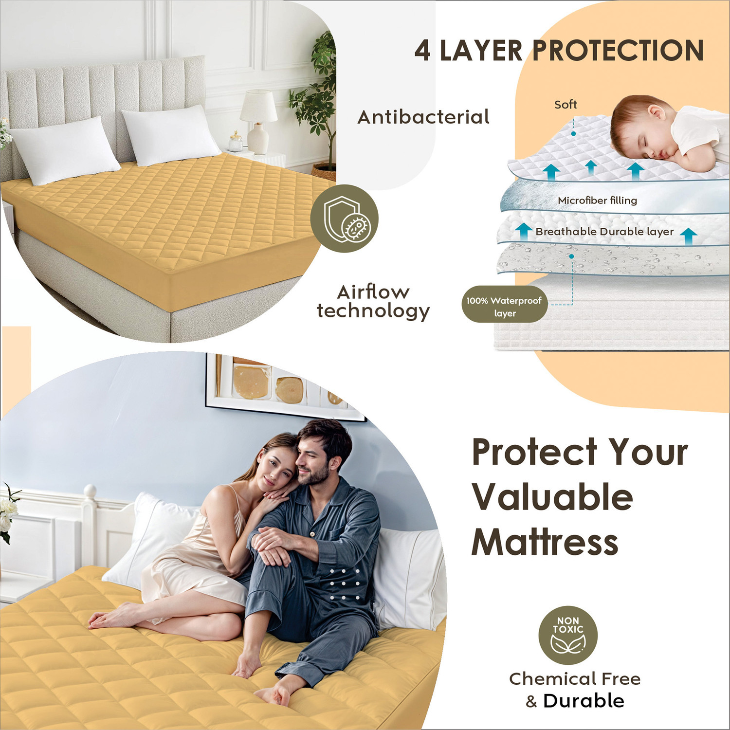 Image of AYKA Single Size Fitted Cotton Waterproof, Breathable, Stretchable Mattress Cover