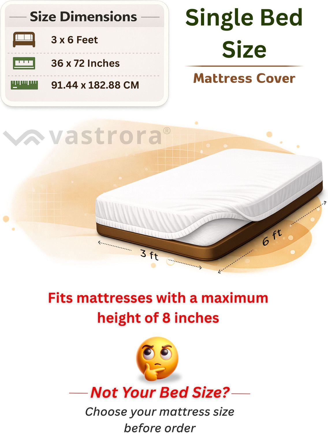 Image of Vastrora Single Size Fitted Terry Cotton Waterproof, Breathable, Stretchable Mattress Cover