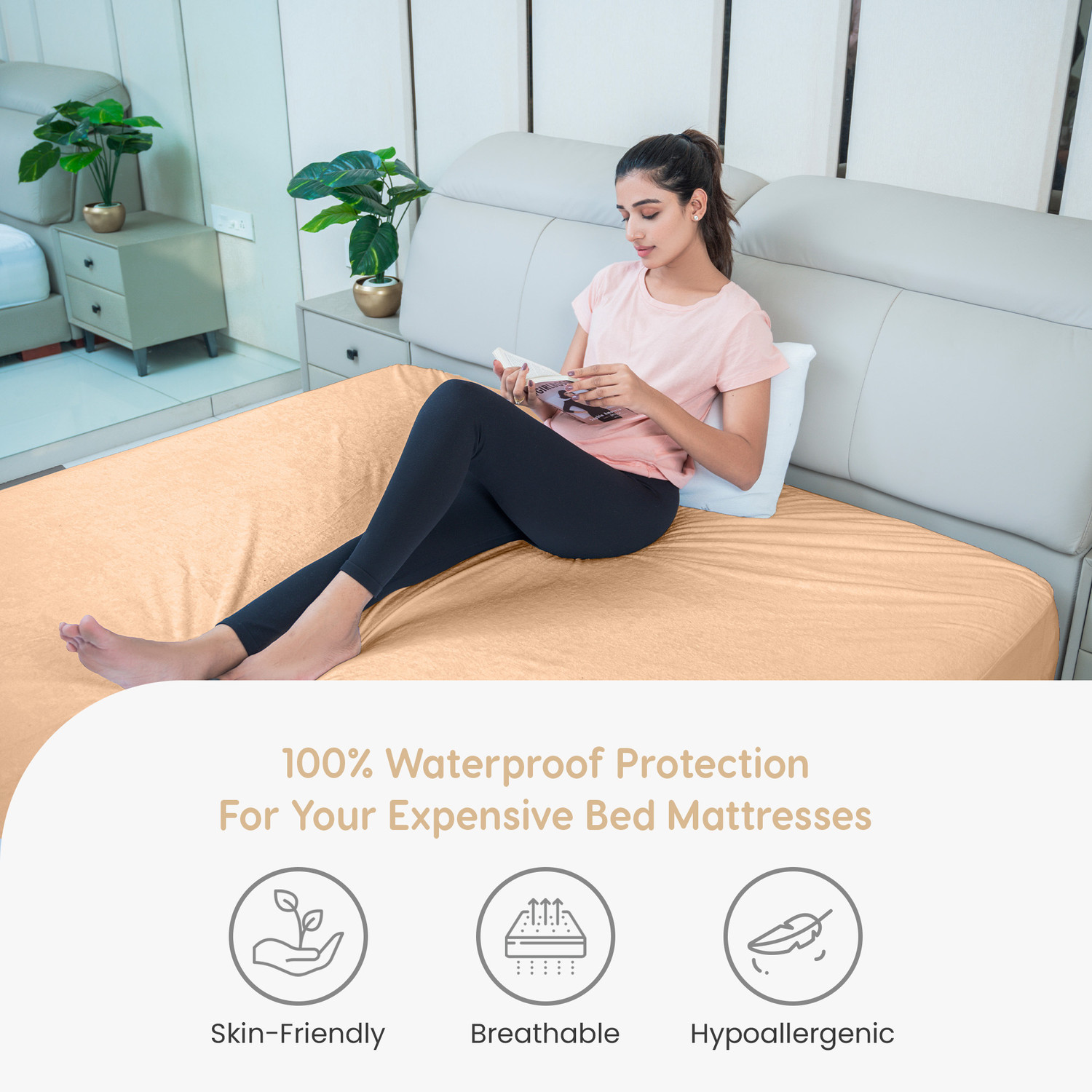 Image of MY ARMOR Queen Size Fitted Terry Cotton Breathable, Stretchable, Waterproof Mattress Cover