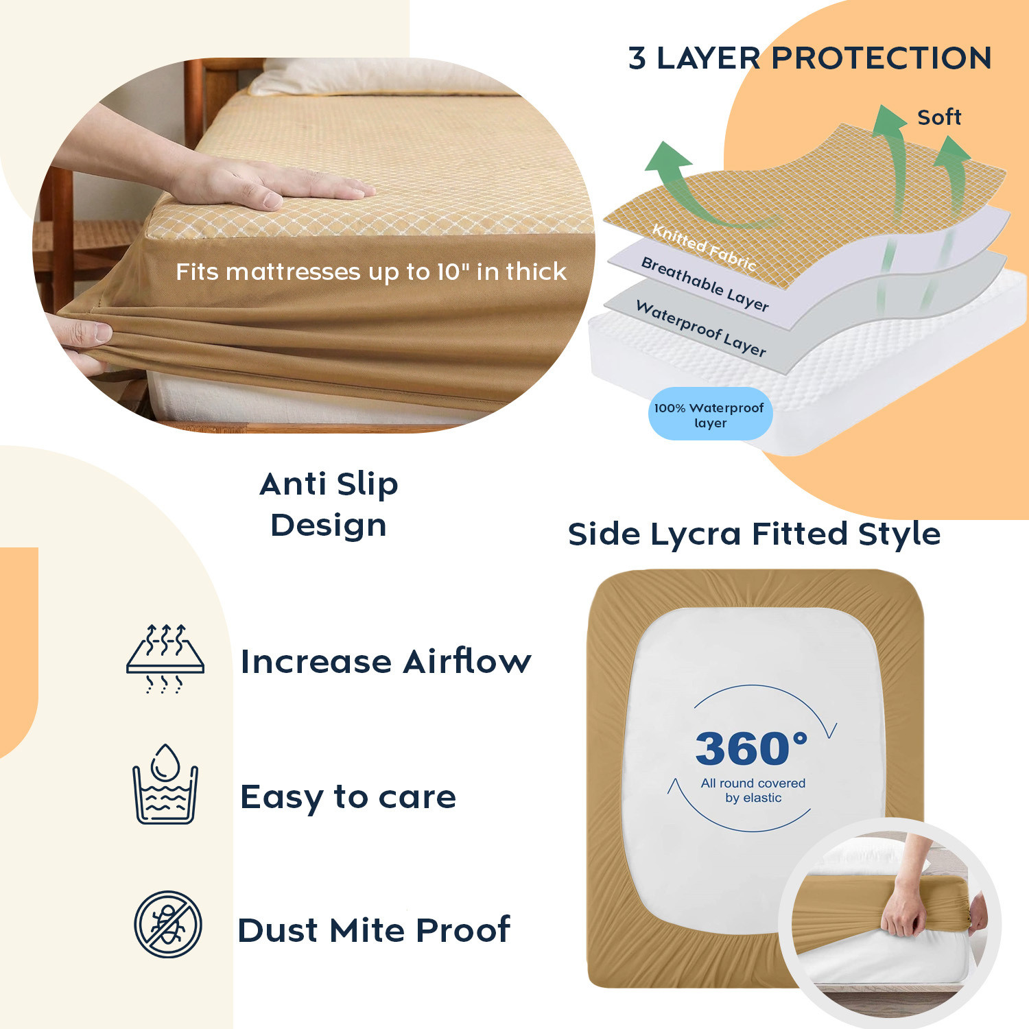 Image of AYKA Double Size Fitted Jacquard Waterproof, Breathable, Stretchable Mattress Cover