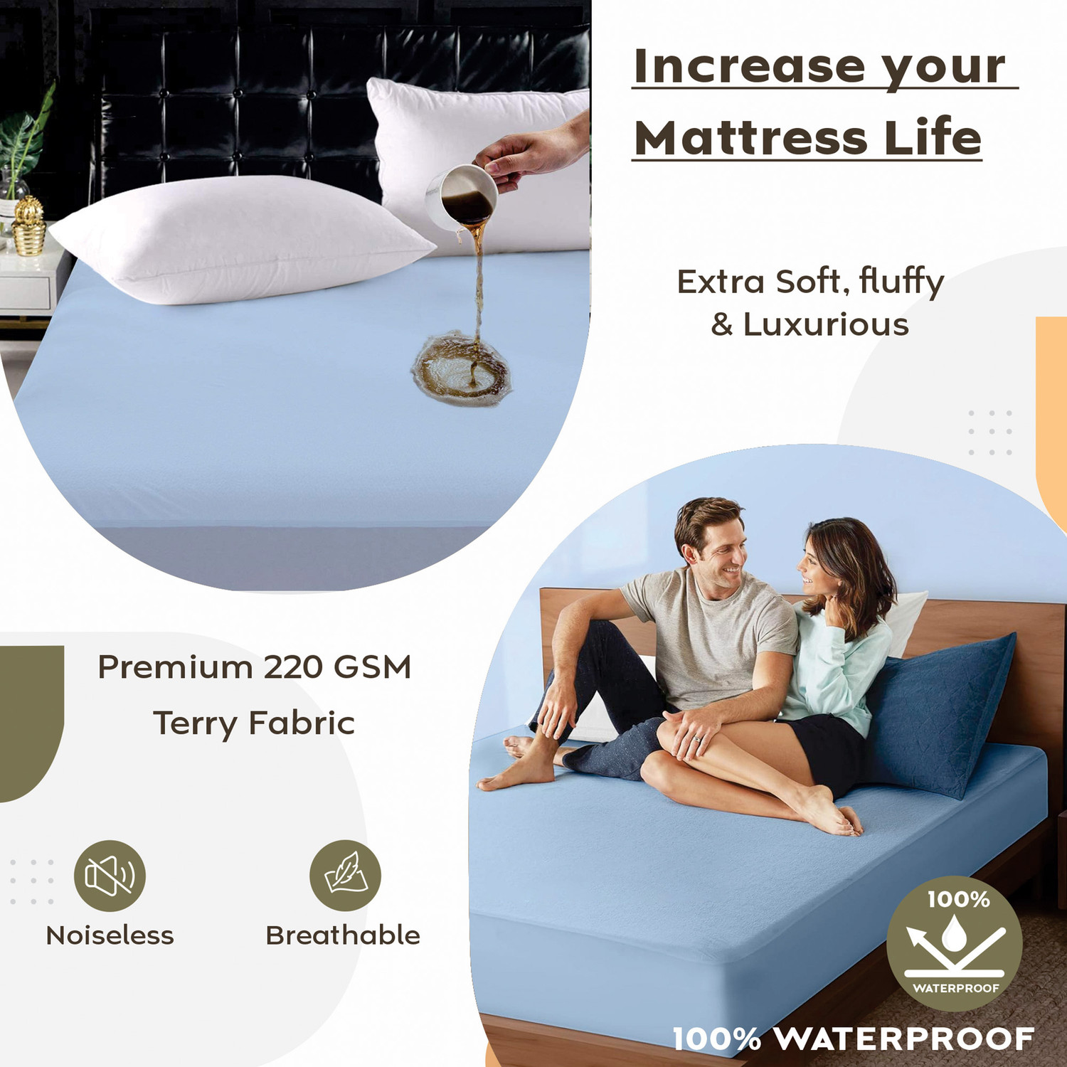 Image of AYKA Single Size Fitted Terry Cotton Waterproof, Breathable, Stretchable Mattress Cover