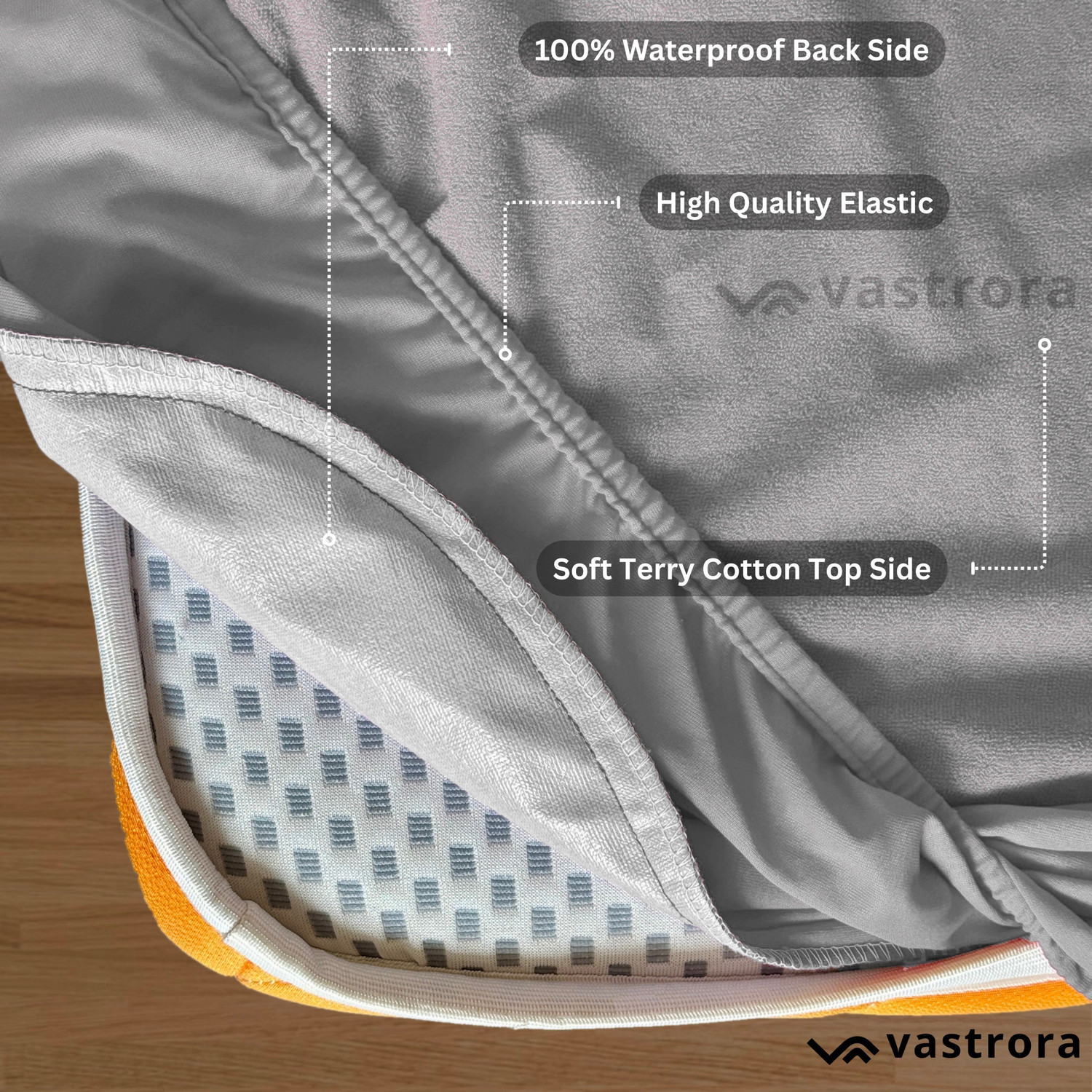 Image of Vastrora Double Size Fitted Terry Cotton Breathable, Stretchable, Waterproof Mattress Cover