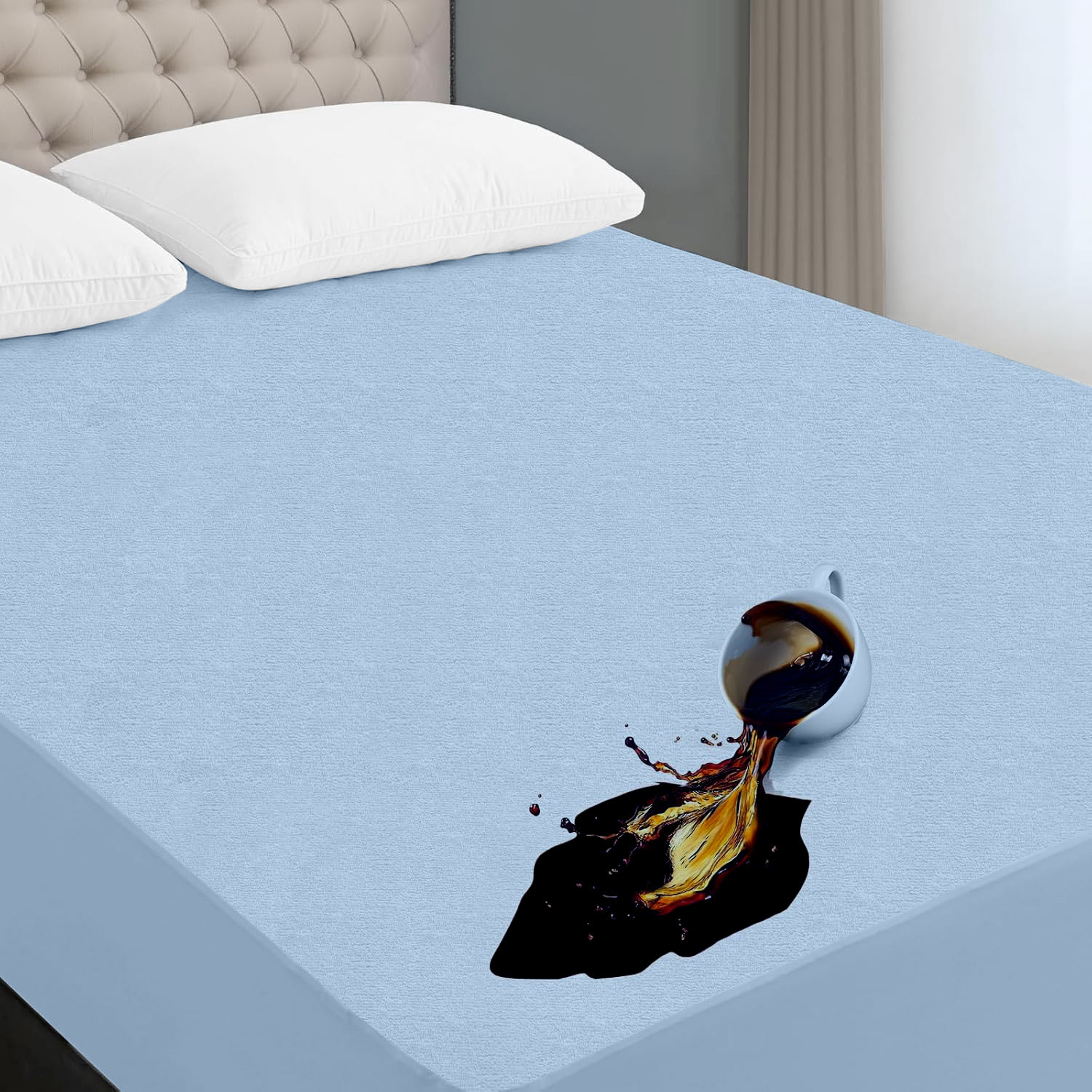 Image of AYKA Single Size Fitted Terry Cotton Waterproof, Breathable, Stretchable Mattress Cover