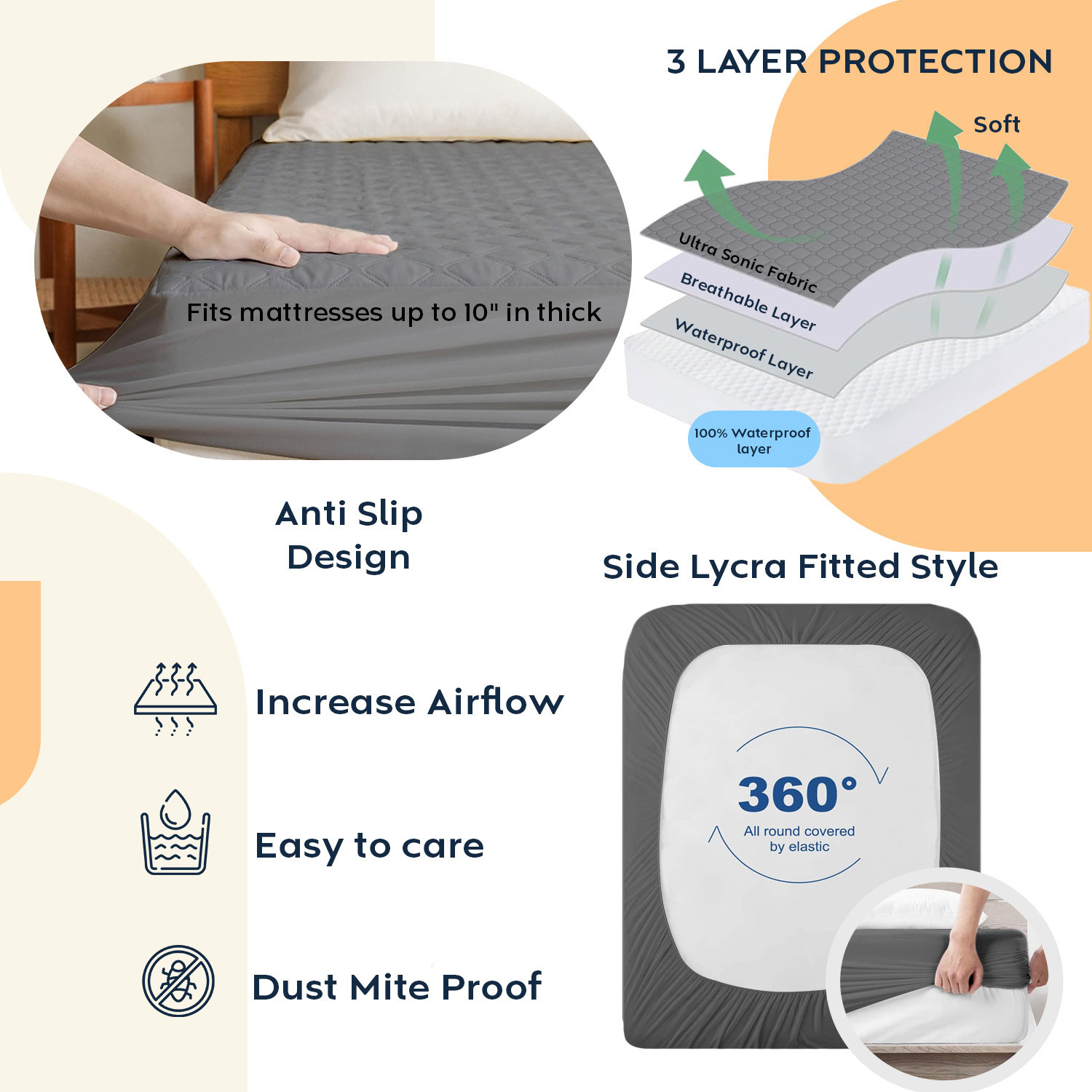 Image of AYKA Double Size Fitted Cotton Waterproof, Breathable, Stretchable Mattress Cover
