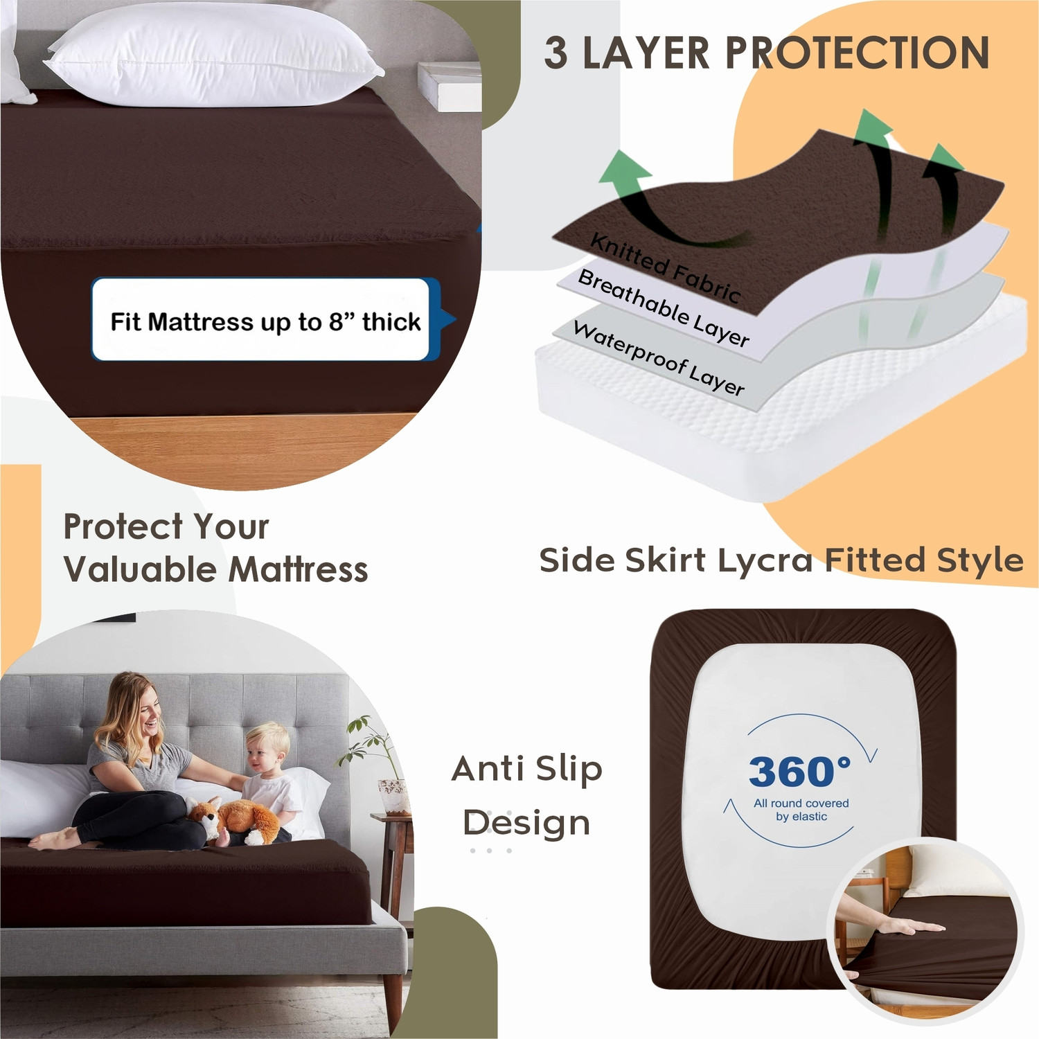 Image of AYKA Single Size Fitted Terry Cotton Waterproof, Breathable, Stretchable Mattress Cover